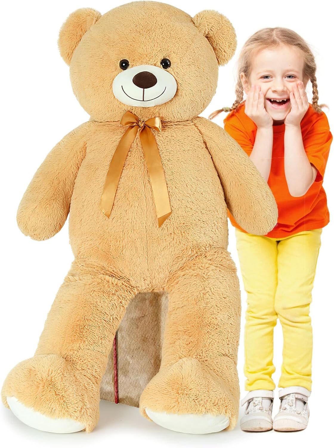 Detalle de MorisMos Orso Peluche Gigante 130 cm – XXL Marrone Chiaro: Compagno Morbido e Daffesso per Regali e Decorazioni