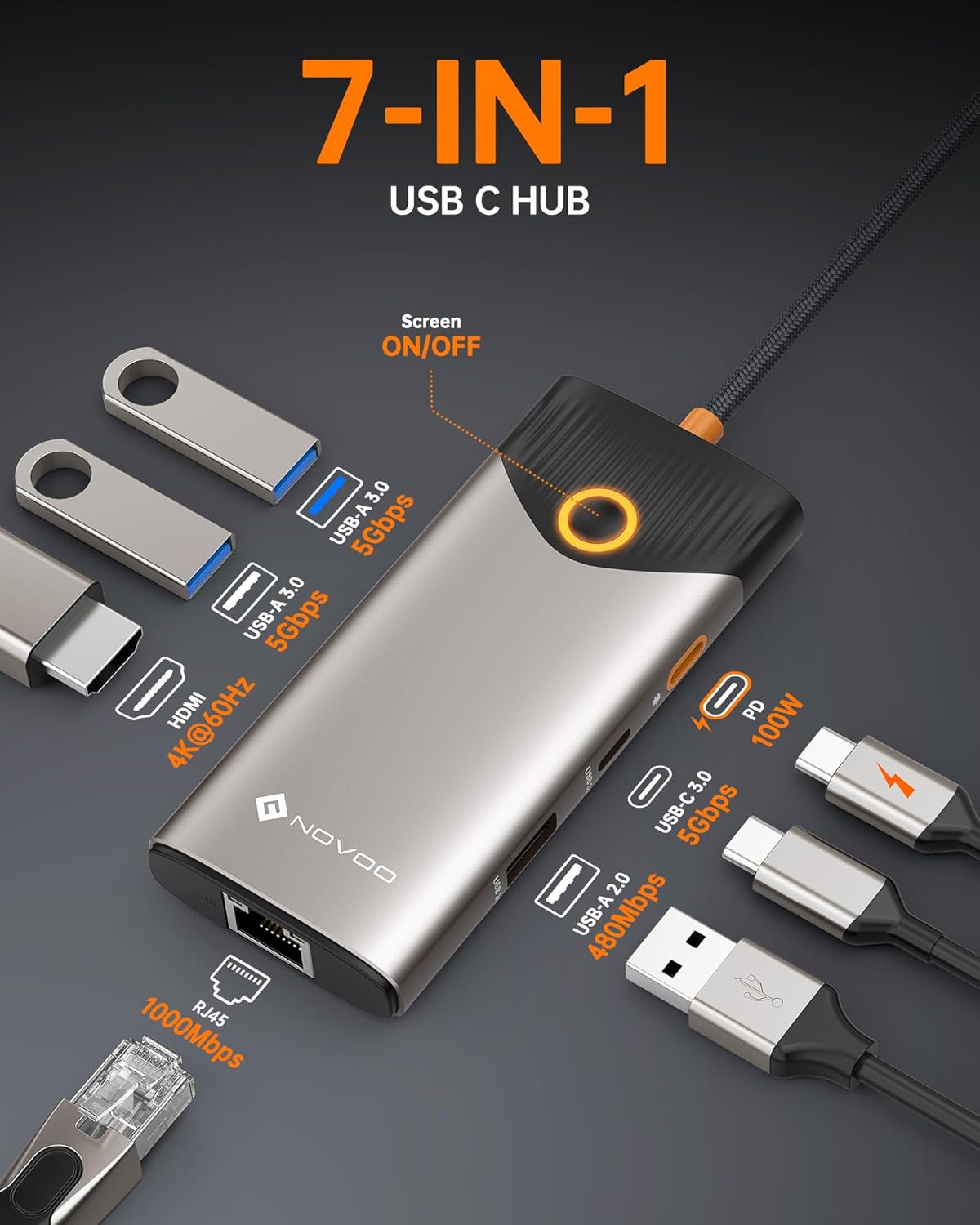 Thumbnail 2 de NOVOO 7-in-1 USB C Hub 1Gbps Ethernet