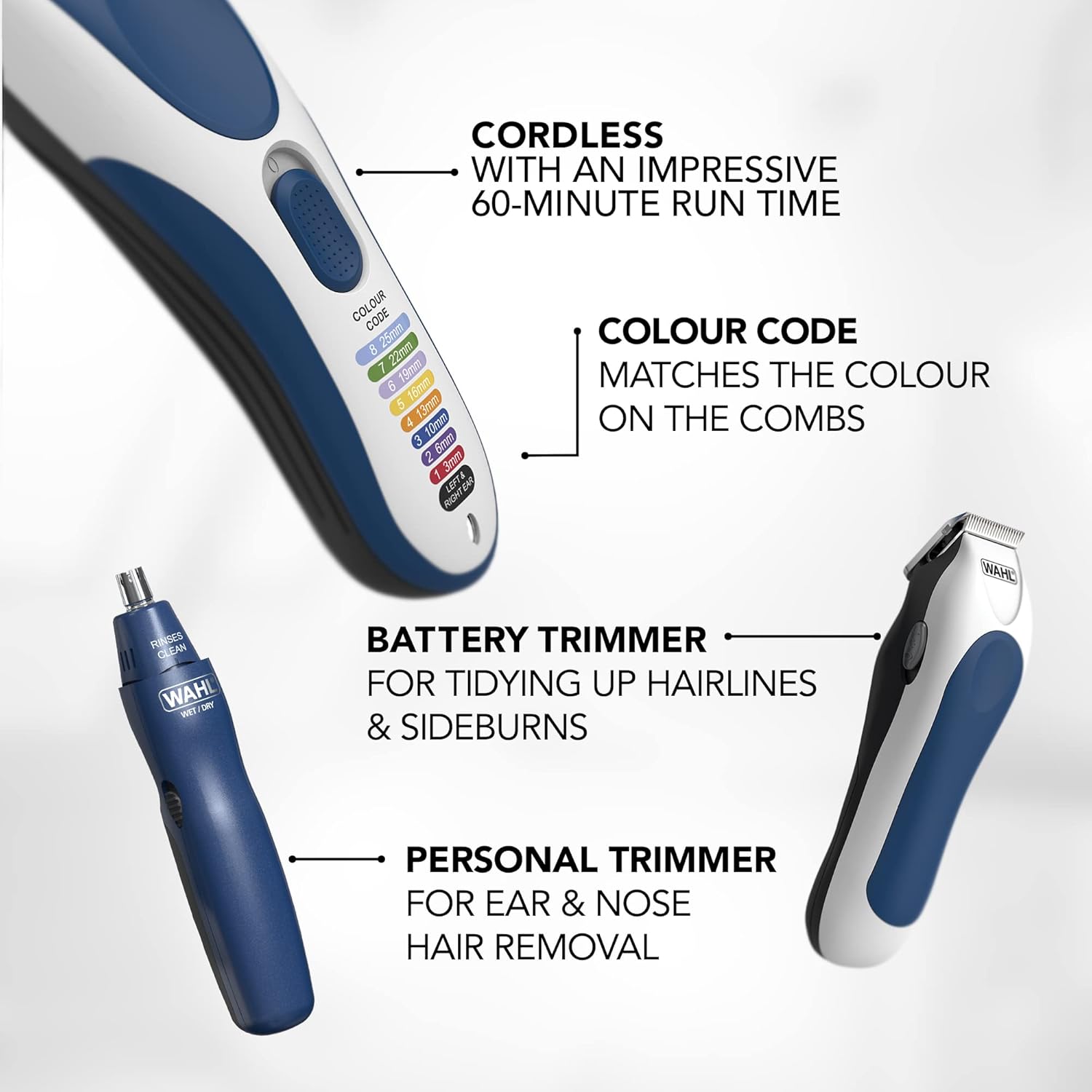 Thumbnail 1 de Wahl Colour Pro Cordless 3‑in‑1 Hair Cutting Kit – Rechargeable Clipper, Battery Trimmer & Nose/Ear Tool