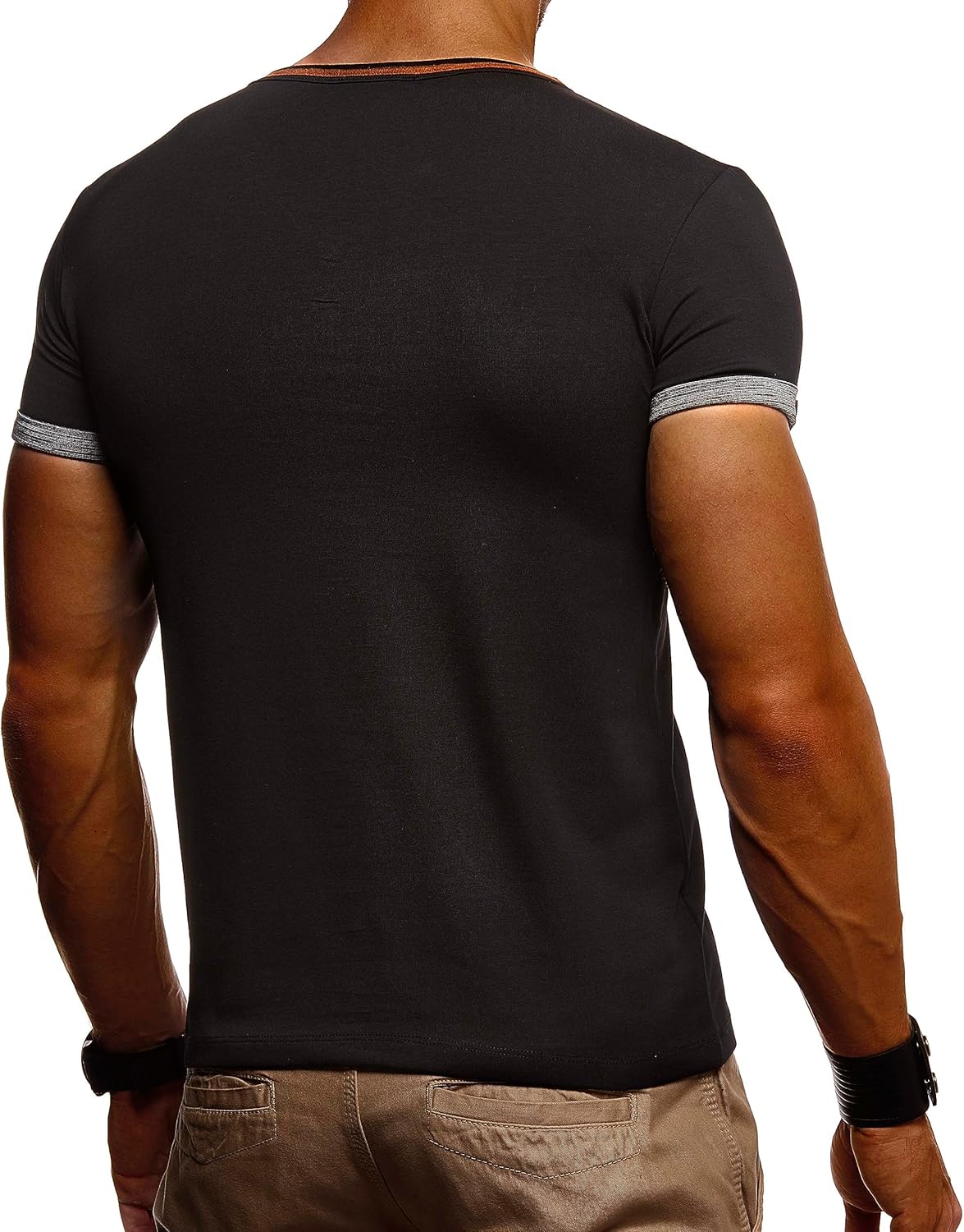 Detalle de Leif Nelson T-Shirt Uomo Estate Collo V – Maglietta Basic in Cotone, Taglio Regular Fit
