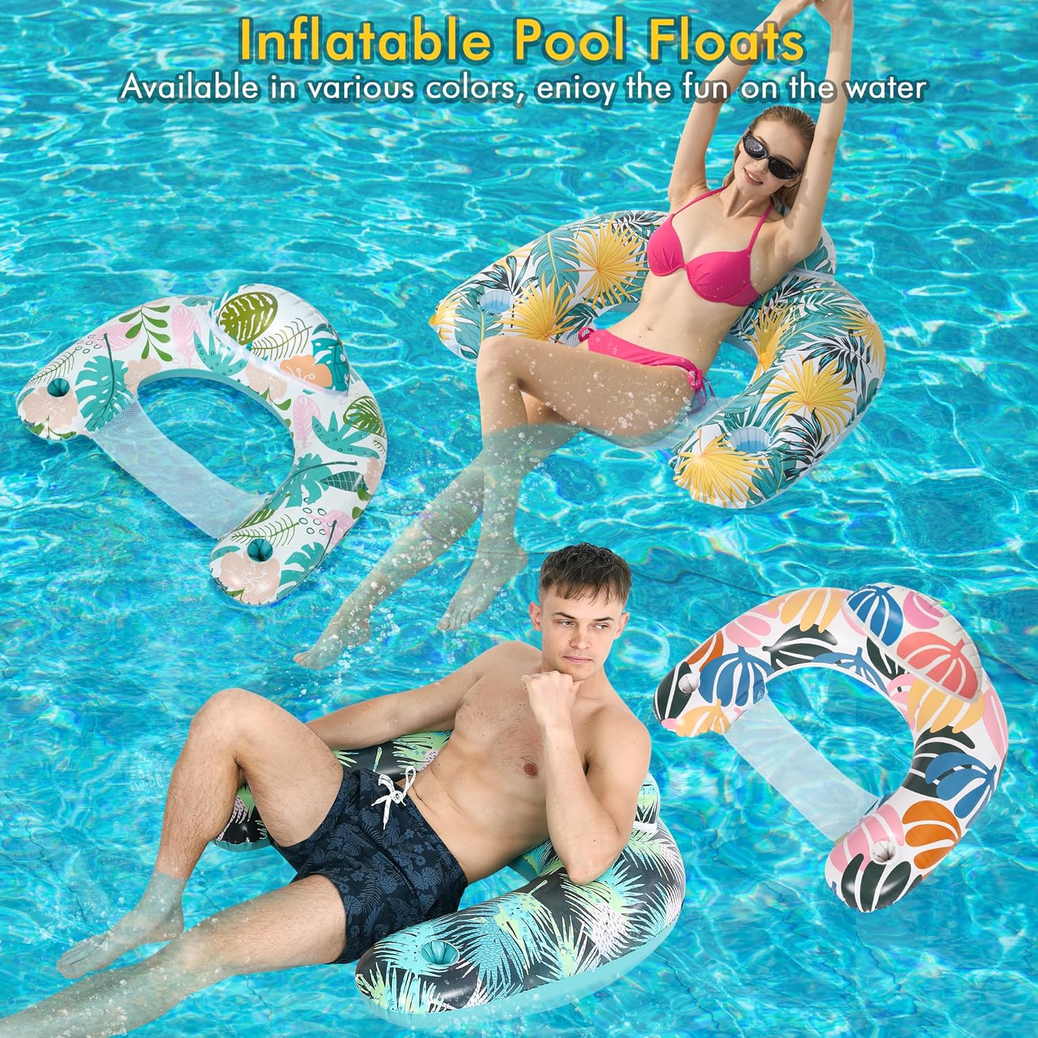 Thumbnail 2 de 4-Pack Adult Pool Float Chairs with Cup Holders (OKSUWATER)