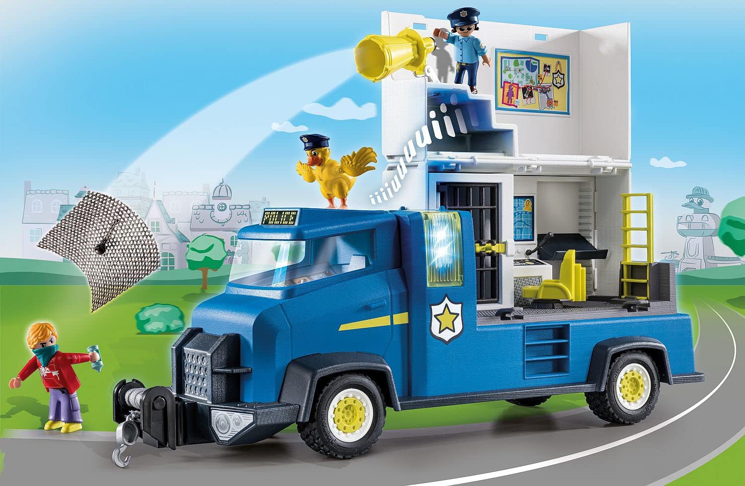 Detalle 2 de PLAYMOBIL Duck ON Call 70912: Polizei Truck mit Zentrale, Licht und Sound – Spielzeug ab 3 Jahren