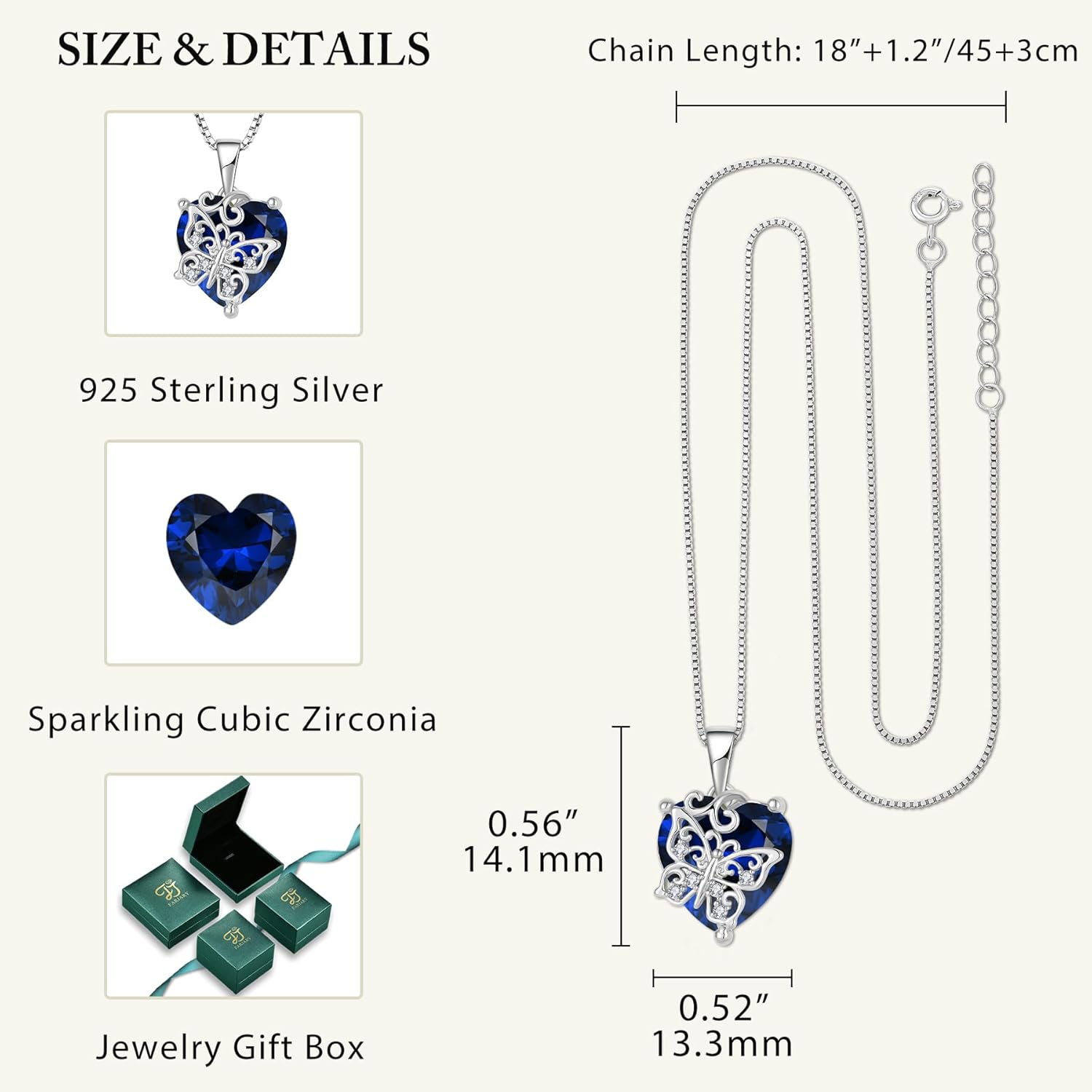 Thumbnail 4 de FJ Herz Schmetterling Kette aus 925 Sterling Silber mit Geburtsstein & Anhänger