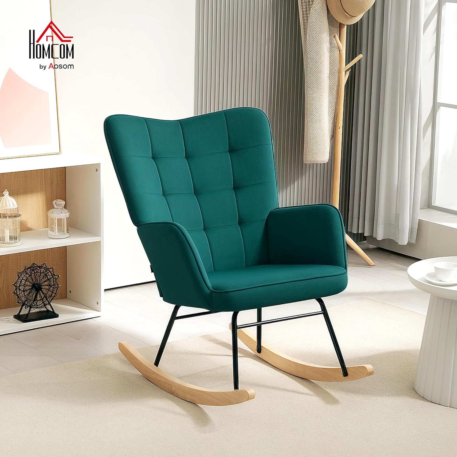 Thumbnail 1 de HOMCOM Fauteuil à Bascule Velours Vert foncé