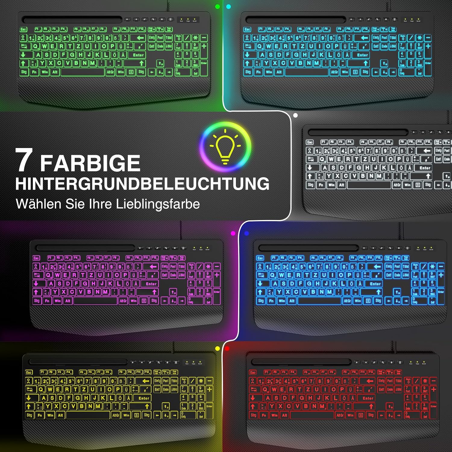 Detalle 2 de SABLUTE Tastatur 7 Farben ⌨