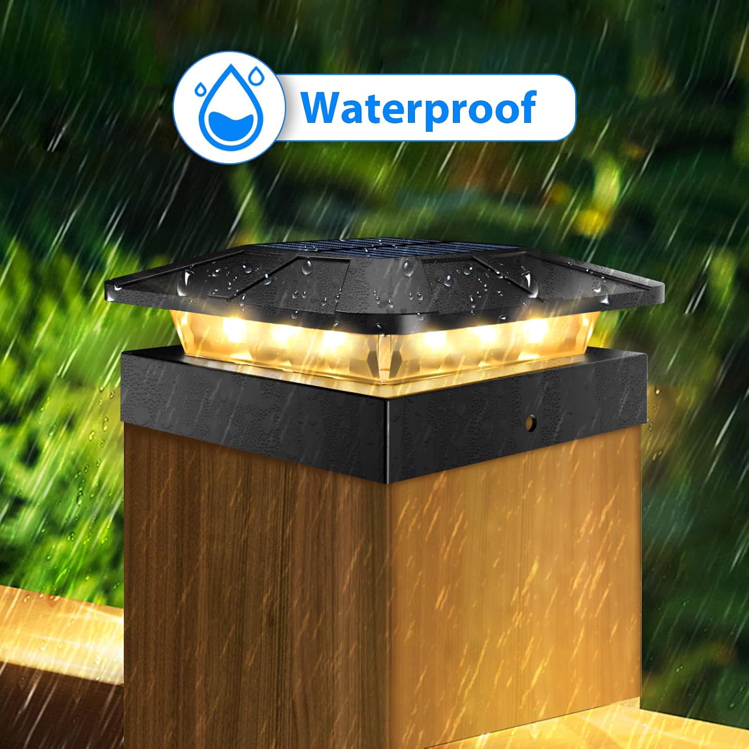 Detalle 1 de Peasur a922e4ab-cd89-4434-afe2-375756e4caec Solar Post Cap Lights, 3 Modes, Black 2-Pack
