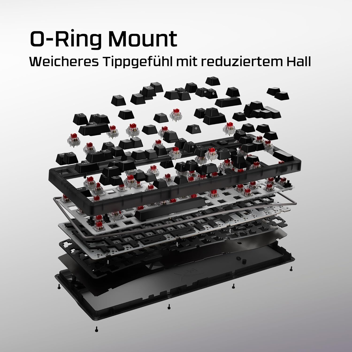 Detalle de HyperX Origins 2 1800 Gaming-Tastatur – mechanische, hot-swapbare Schalter, QWERTZ deutsch, 8K Polling, austauschbares Gehäuse
