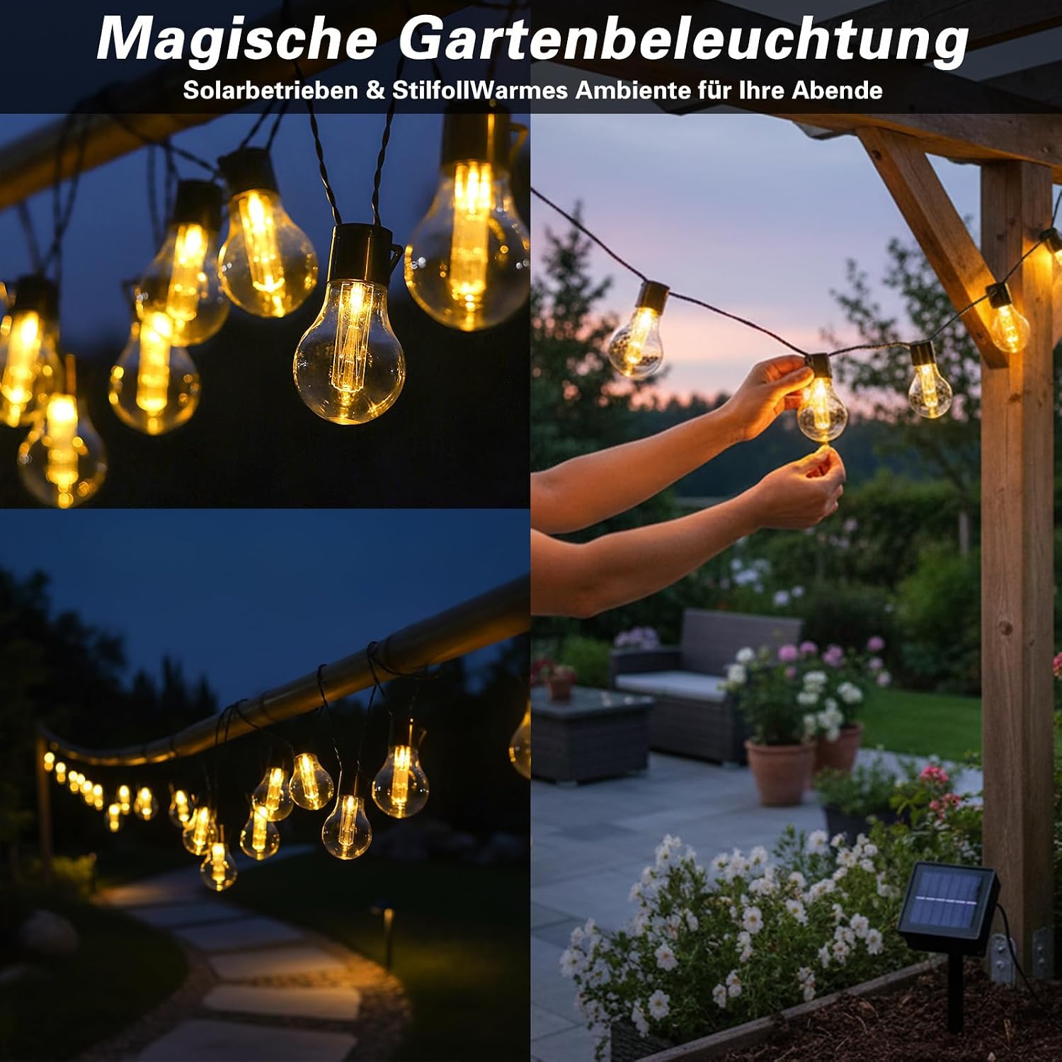Detalle de Cnulenzt Solar Lichterkette Außen, 20 LED, 9 m – Solar- und USB-Dualmodus mit 8 Modi