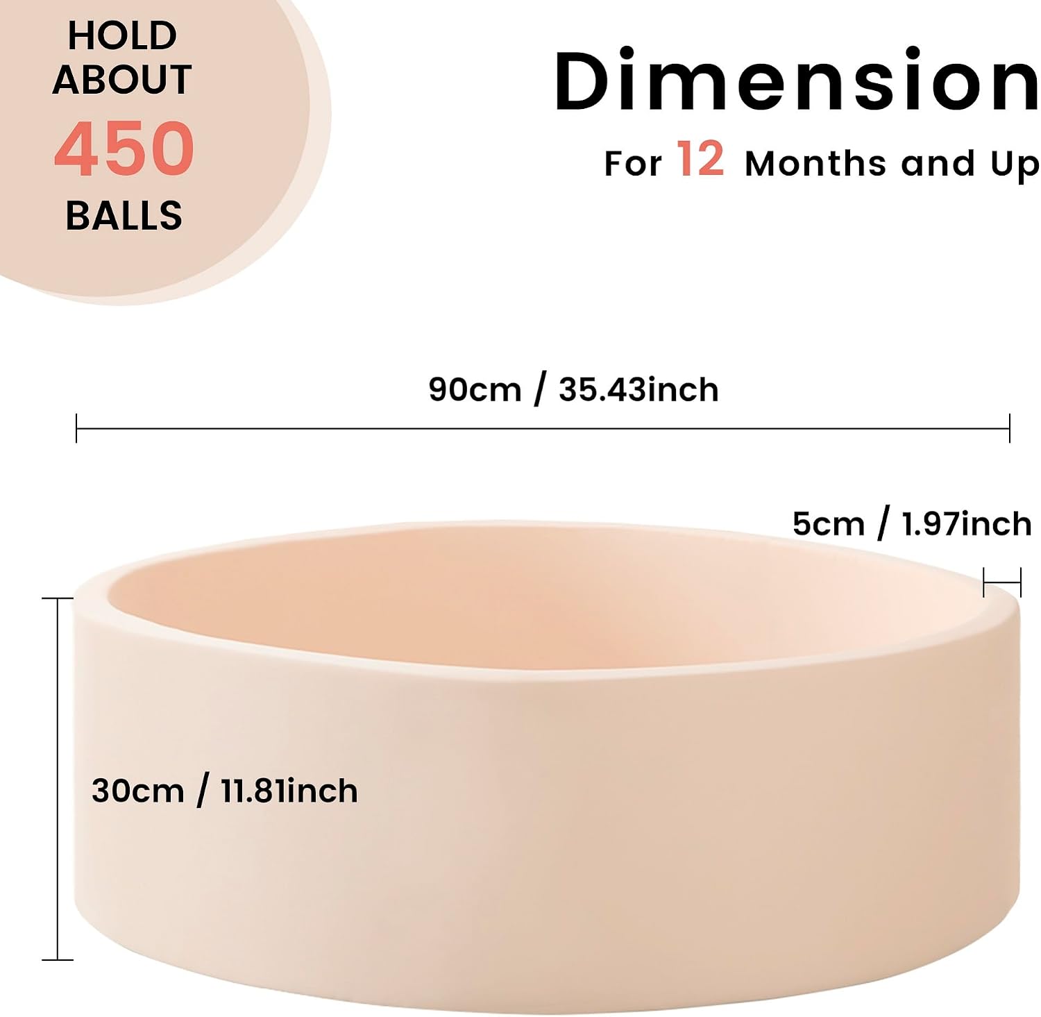 Detalle de Zedachica Memory Foam Ball Pit for Toddlers (35.43 x 11.81 x 1.97 in) – Indoor/Outdoor Play Pen, Beige (No Balls)