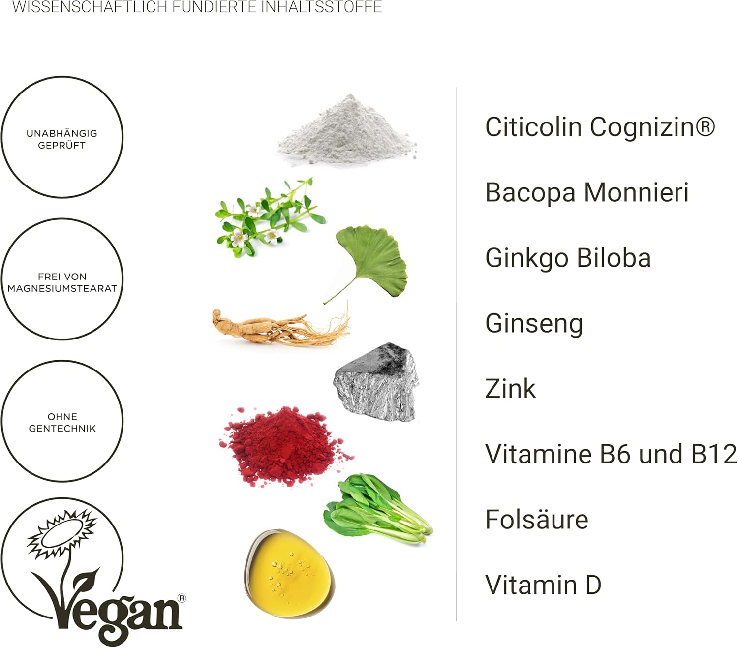 Thumbnail 3 de Nullure Memory & Focus Konzentration Complex – Nootropisches Supplement mit Citicolin CDP Cholin, Ginkgo, Bacopa & mehr (60 Kapseln)