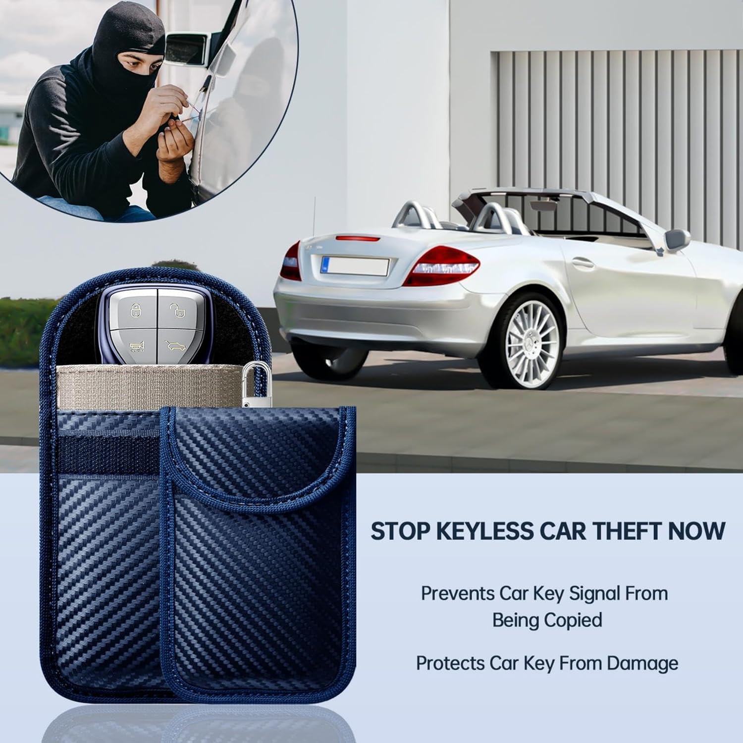 Detalle 2 de Caslord Keyless Go Schutz Autoschlüssel – 2er Set Faraday-Taschen aus Leder mit RFID-Blocker