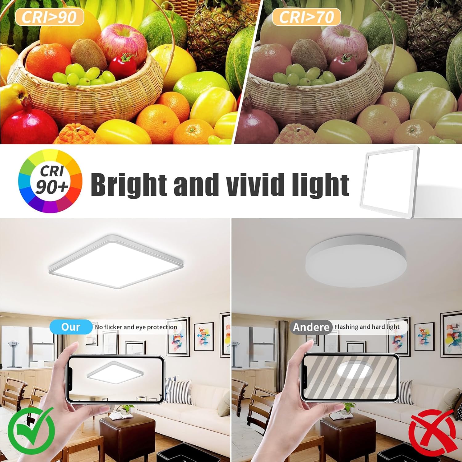 Detalle de Rravdst 29CM LED Ceiling Light 24W 3200LM, 3000K/4500K/6000K, IP54 Waterproof, Modern Square Design – 1Pack