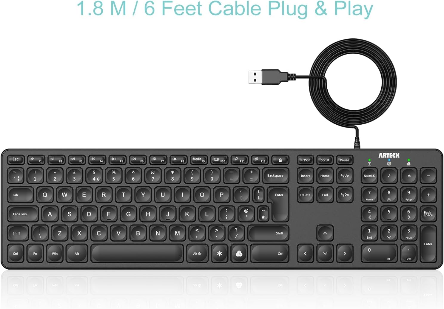 Thumbnail 1 de Arteck USB Wired Keyboard 1.8M Backlit, 7‑colour