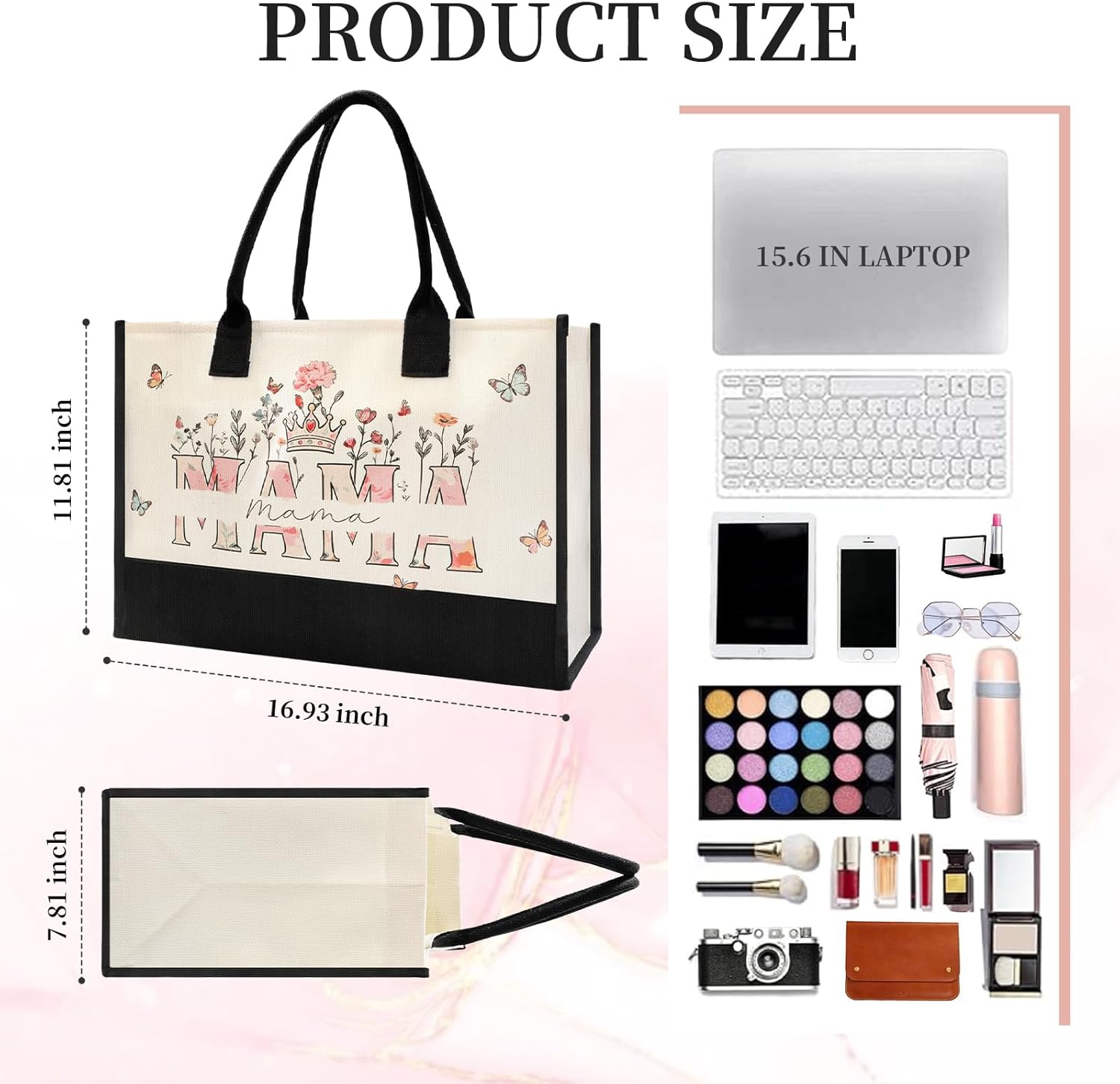 Thumbnail 2 de DFPDFP Floral “MAMA” Large Canvas Tote Bag (Open-Front, No Zipper) for New Mom & Mother’s Day Gifts