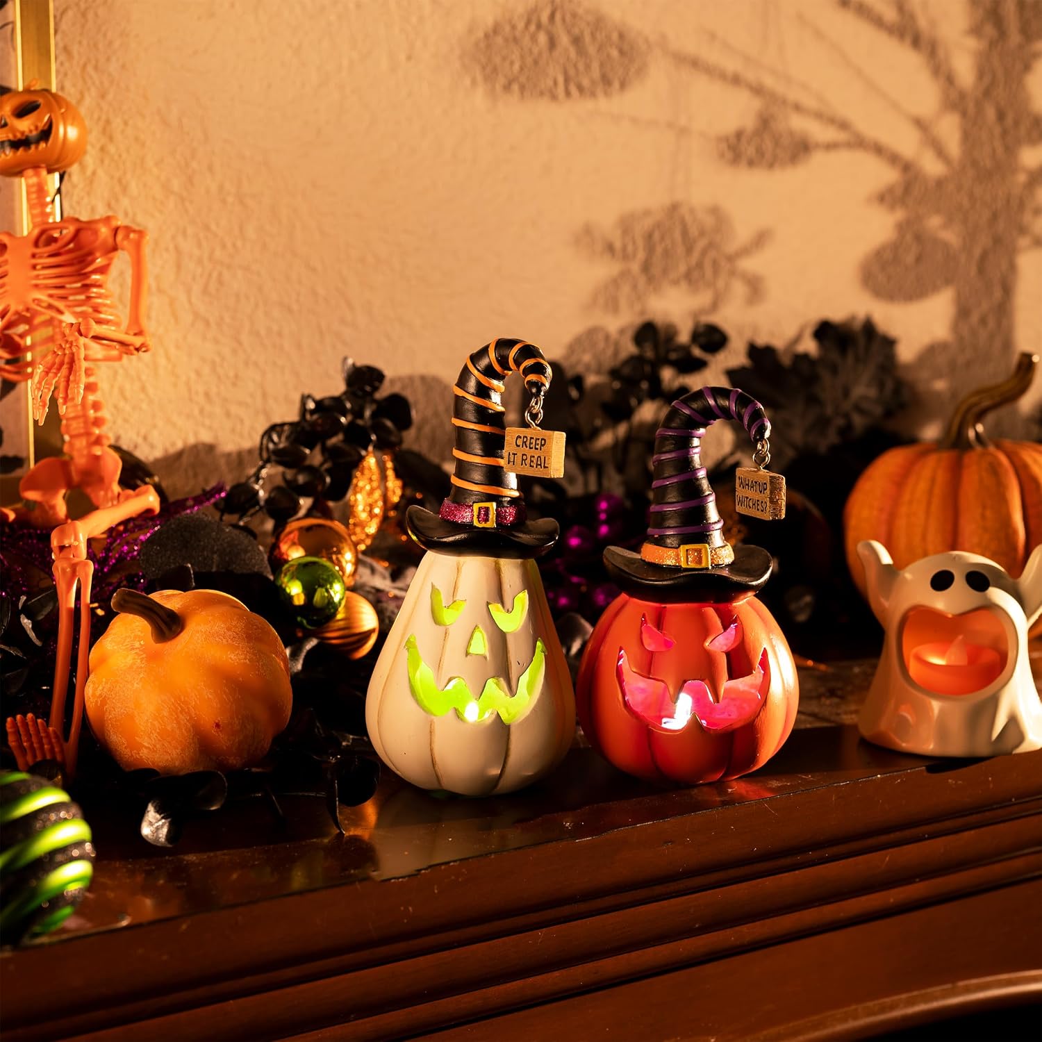 Detalle de Valery Madelyn ハロウィンかぼちゃ置物 2個セット、5色自動切替LED・樹脂製