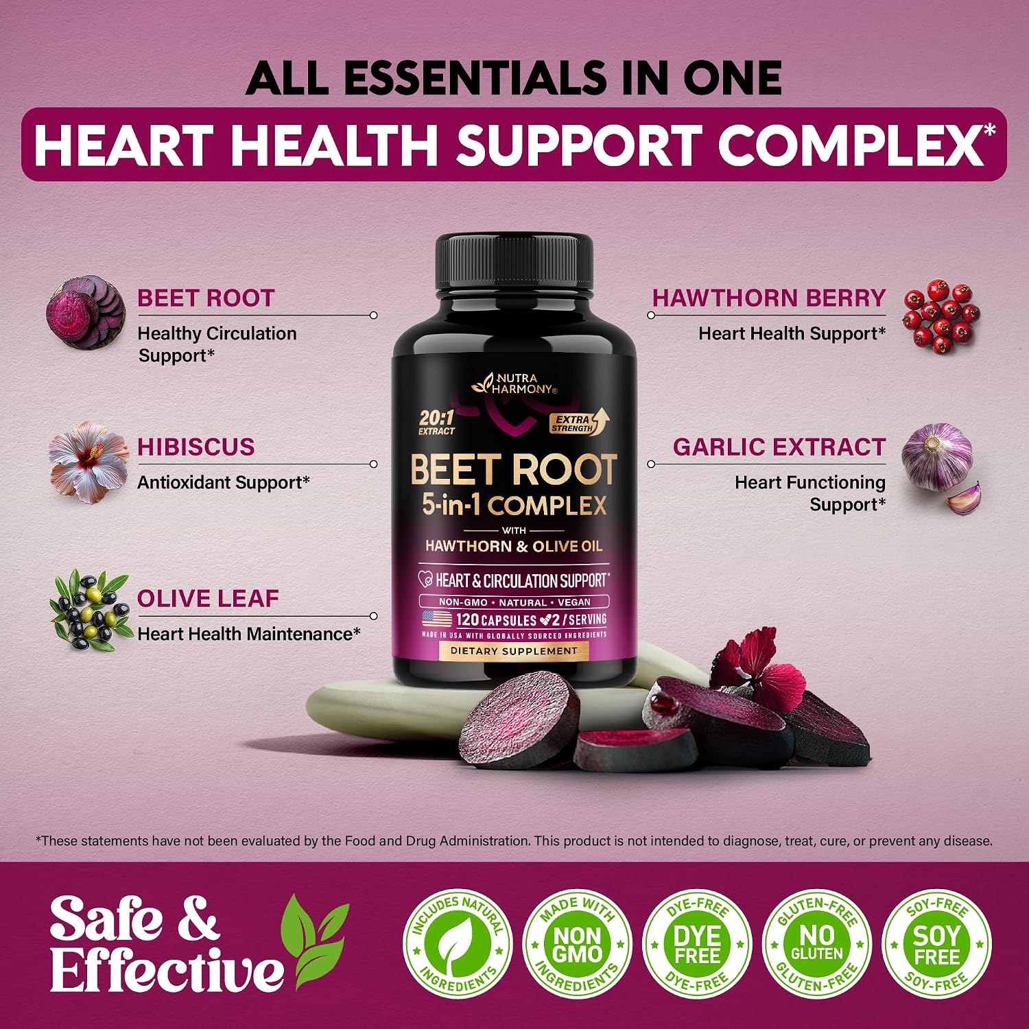 Detalle 1 de NUTRAHARMONY NH-BEETRTCPS120 Beet Root Capsules, 20:1 Extract, 120 Count