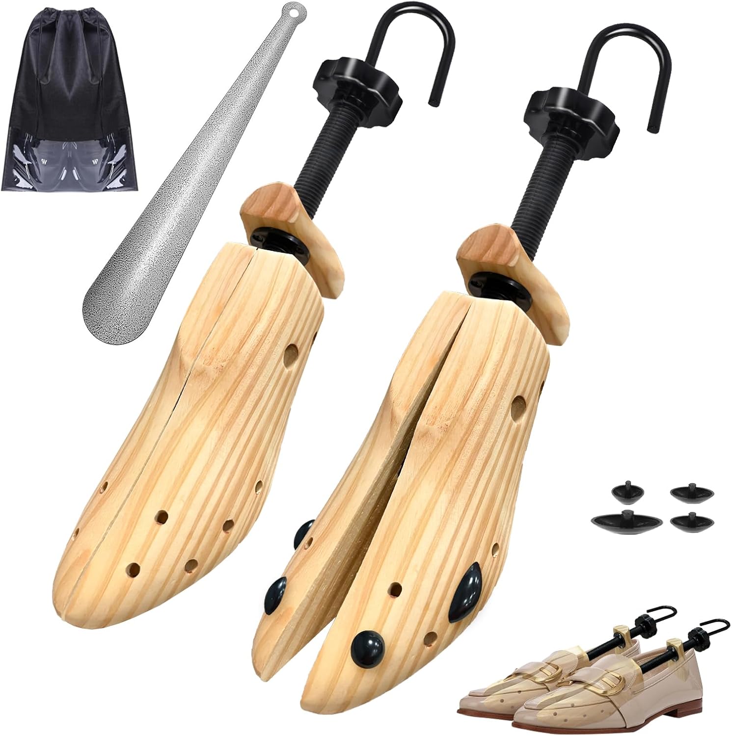 Detalle de JJDPARTS Wooden 4-Way Shoe Stretcher Pair – Durable Wooden Expander for Men and Women