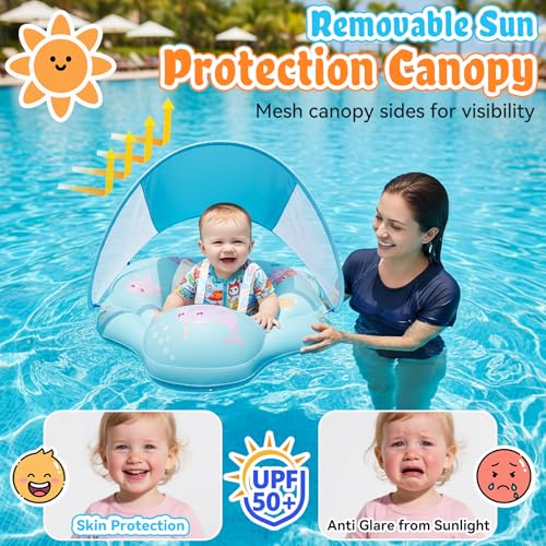 Detalle de Ninonly Flotador Bebe con Sombrilla UV UPF 50+: seguridad, juego y protección para 12-36 meses