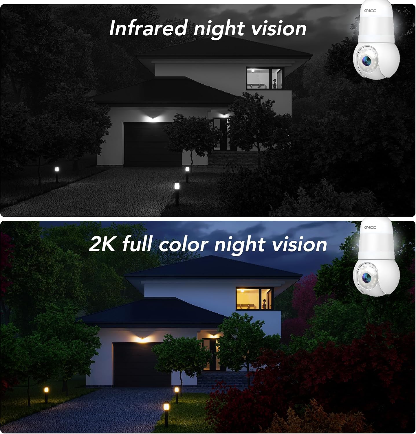 Thumbnail 6 de GNCC Kit 2 Telecamere Lampadina WiFi Esterno 2K per portalampada E26/E27 – Visione Notturna a Colori