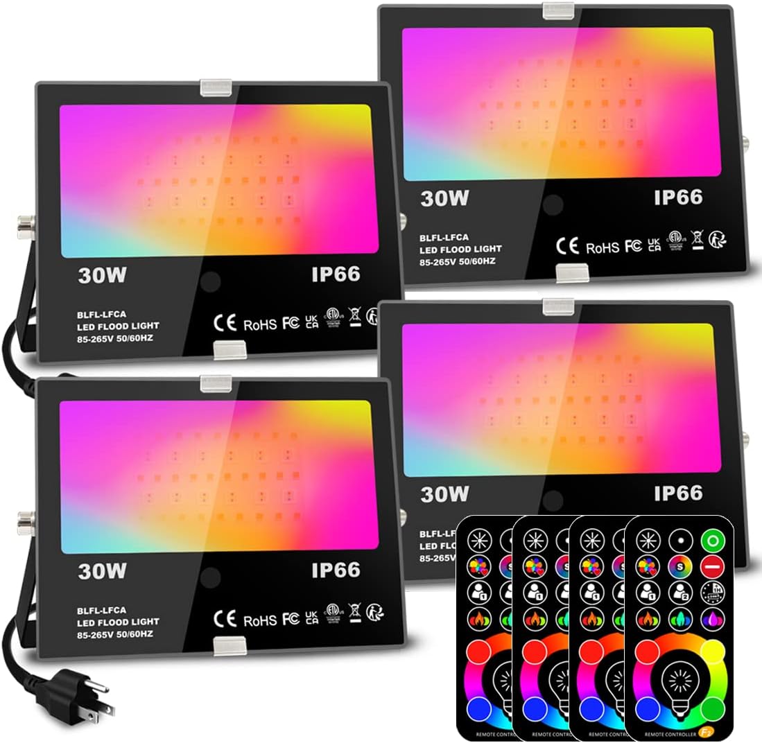 Detalle de MELPO BLFL-LFCA 30W RGB LED Floodlight, 2700K Warm White, Remote