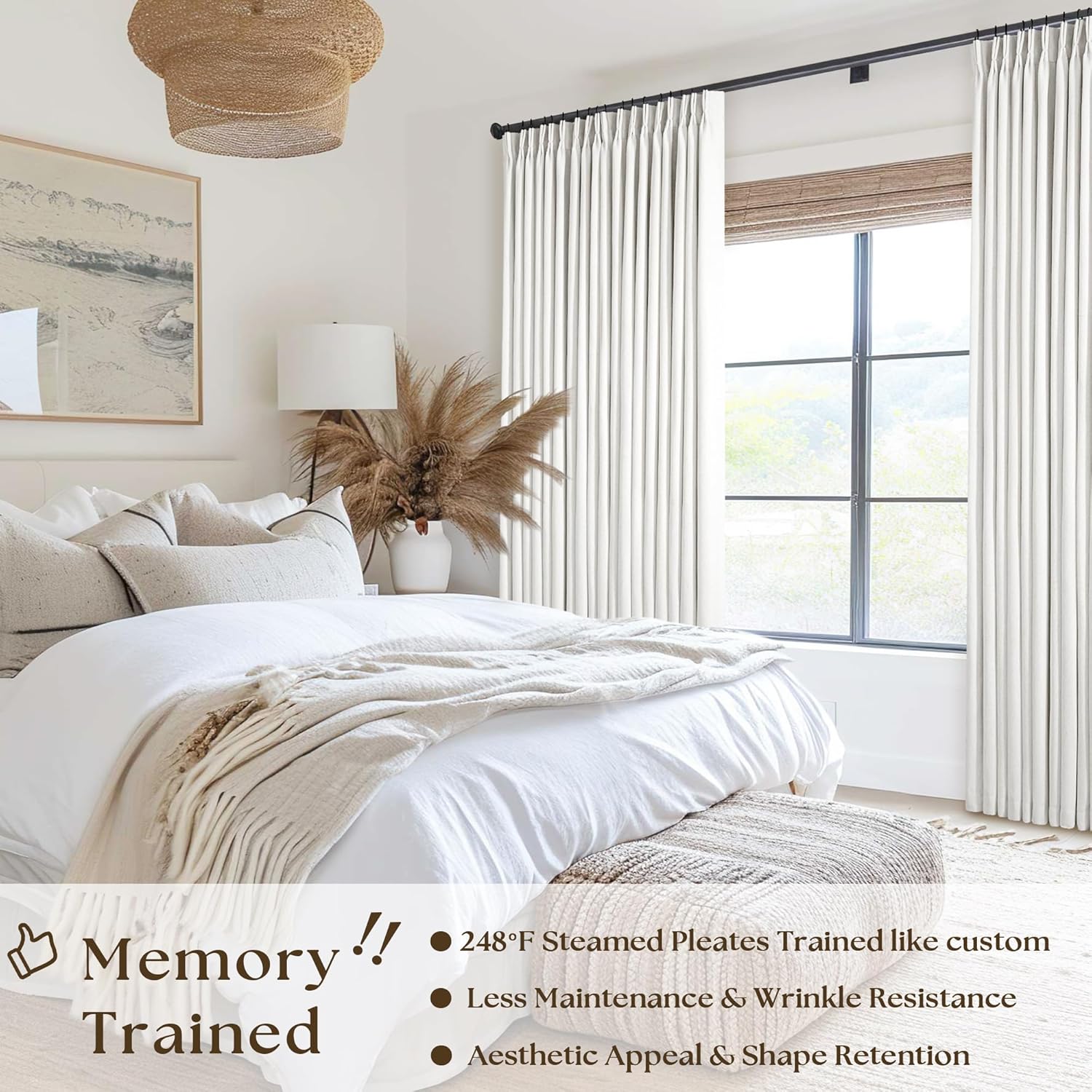 Thumbnail 5 de Extra Wide 60 Inch Width Blackout Curtains 92 Inches Long – Linen Blend with 100% Blackout Liner