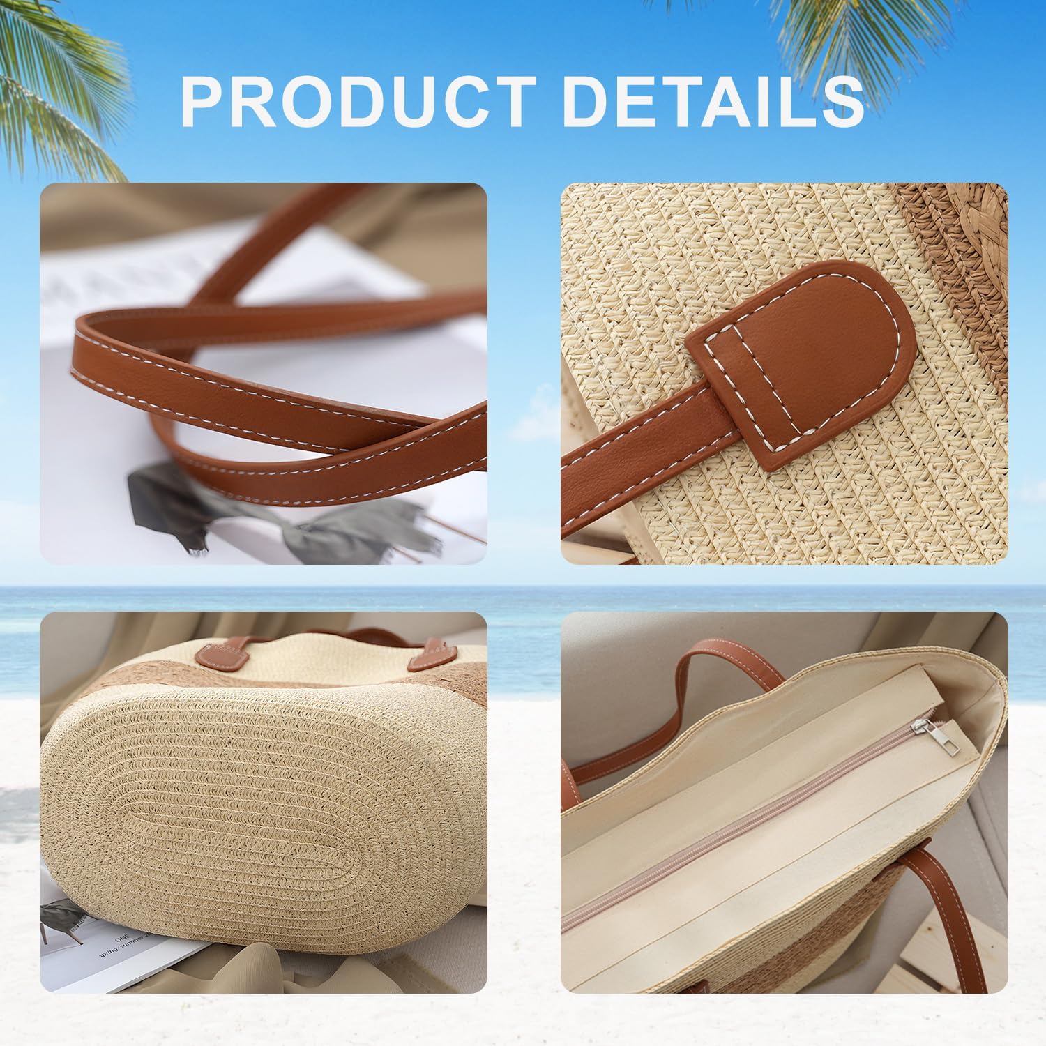 Thumbnail 2 de Pahajim Summer Large Tote Bag: Straw Beach Bag with Zip for Everyday Travel