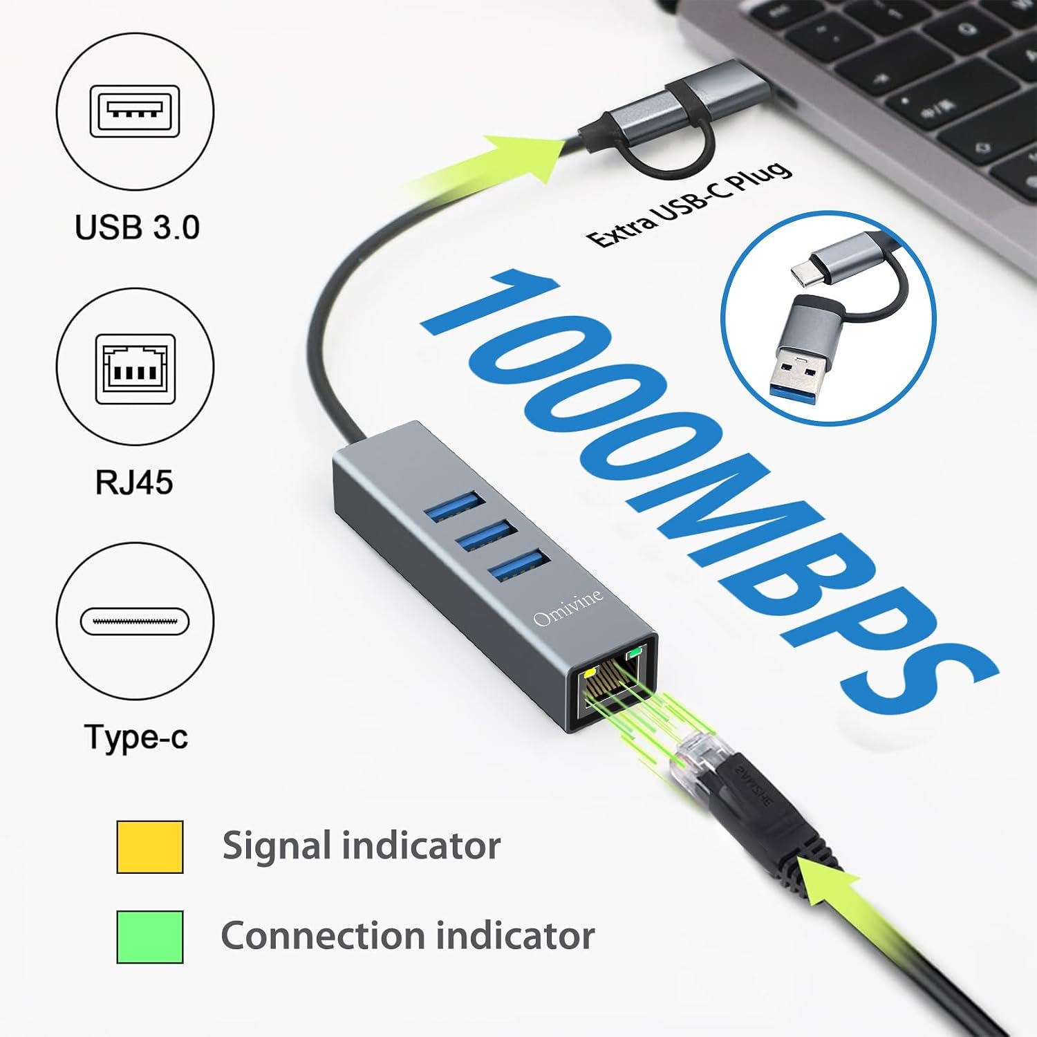 Detalle de Omivine USB Ethernet Adapter 1000 Mbit/s