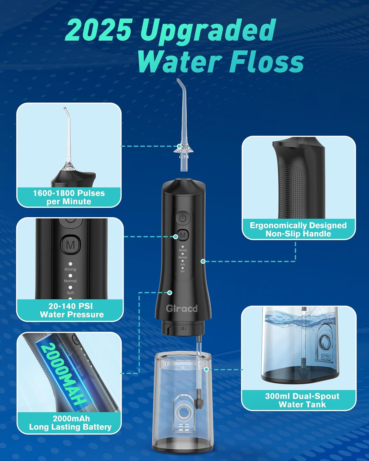 Thumbnail 3 de Glracd cordless water flosser with waterfall microbubble tech and DIY pressure modes