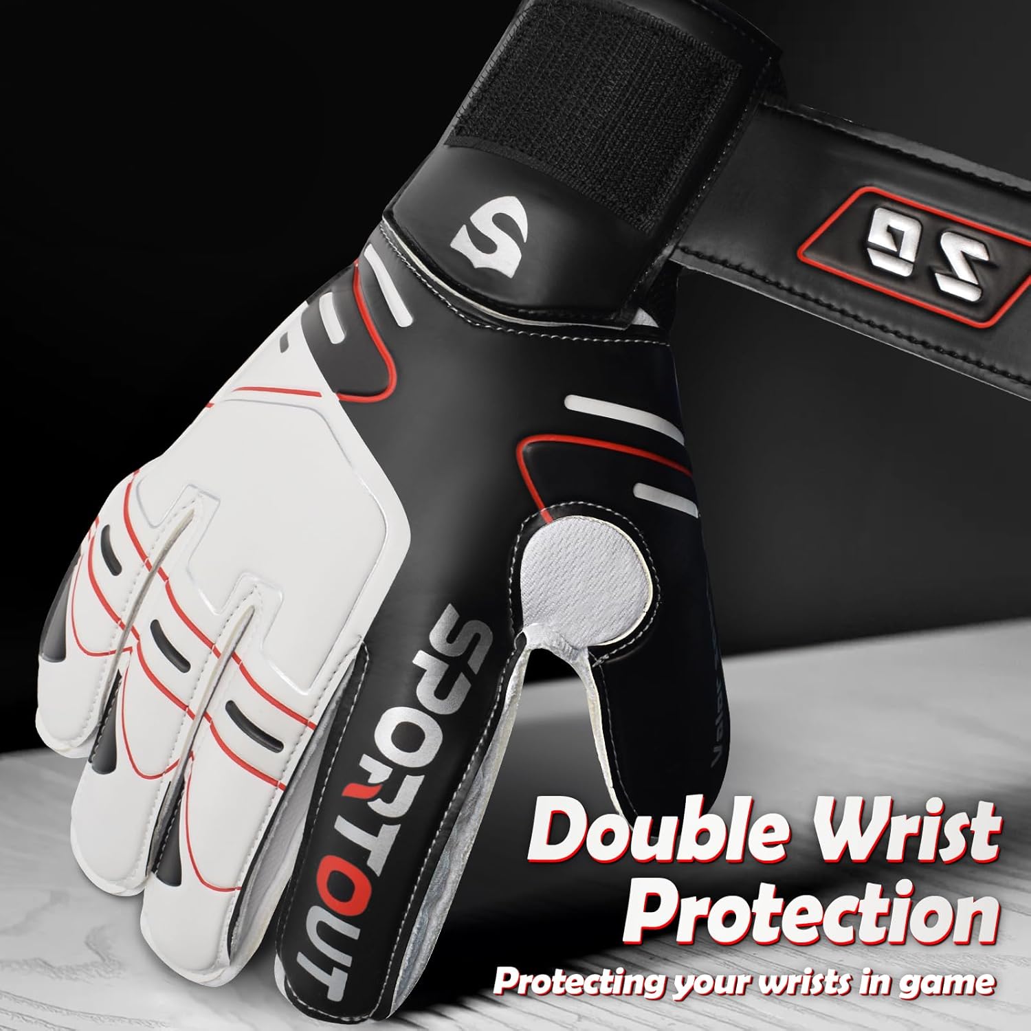 Detalle de Sportout Youth & Adult Goalie Goalkeeper Gloves with Strong Grip, Finger Protection and Double Wrist Support