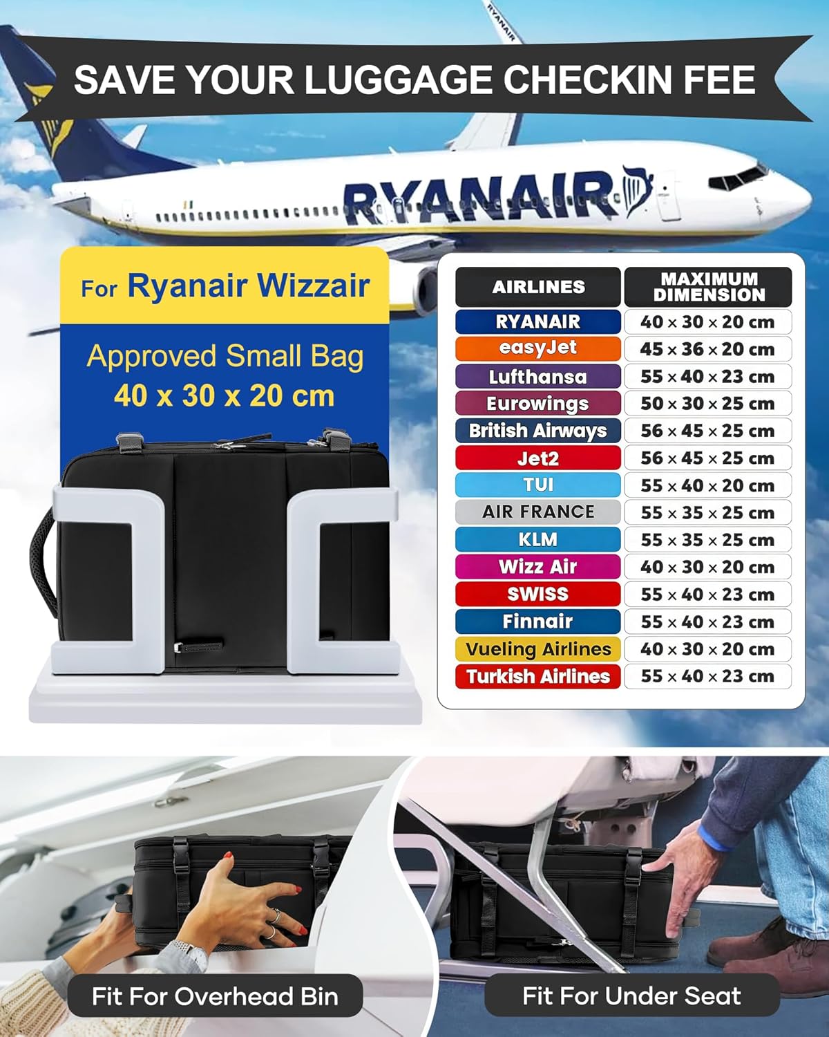 Thumbnail 3 de SZLX Mochila de viaje para mujer 40x20x25 (cabina) impermeable y con compartimento para portátil