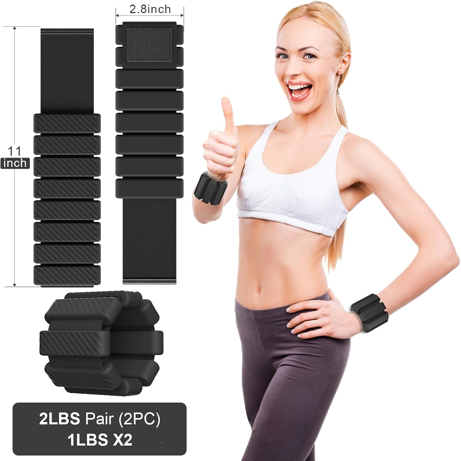 Detalle de Wrist & Ankle Weights for Women — 2×1lb Adjustable Silicone Weights Set (Total 2lbs)