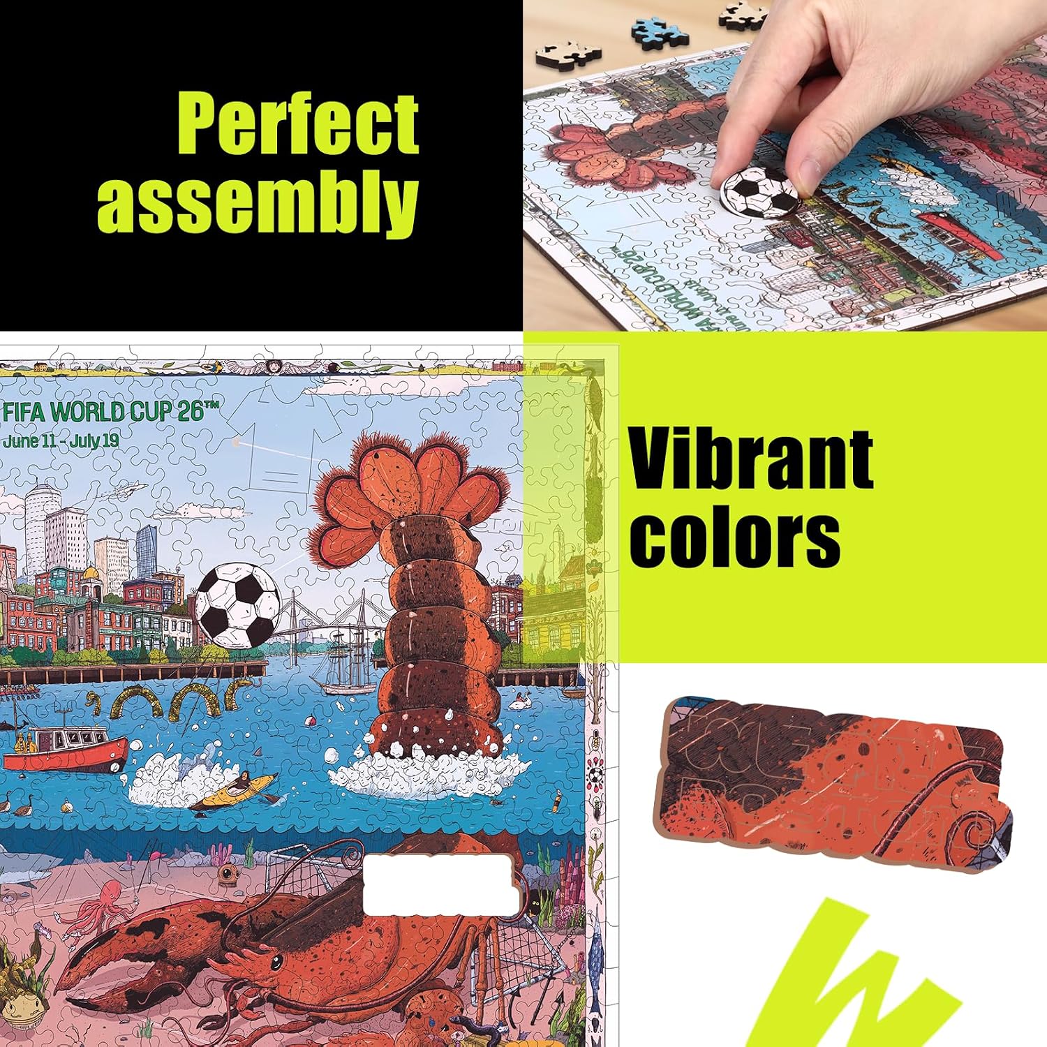 Detalle de FIFA World Cup 2026 City Puzzle Boston Poster – 200-Piece Wooden Irregular-Shape Puzzle