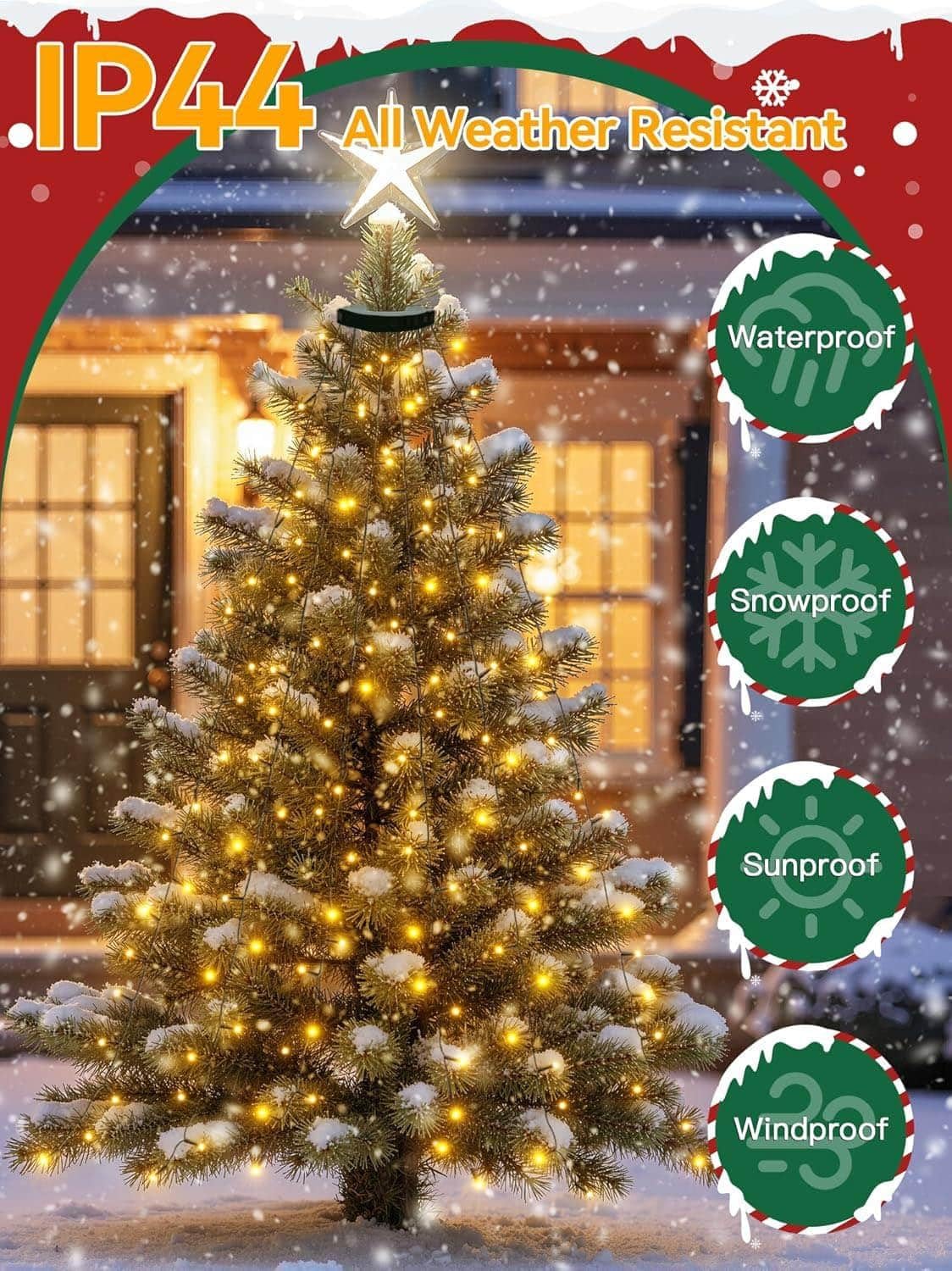 Detalle de Joycome JK-EU-YHW kerstboomverlichting met 400 warmwitte leds en 8 lichtmodi