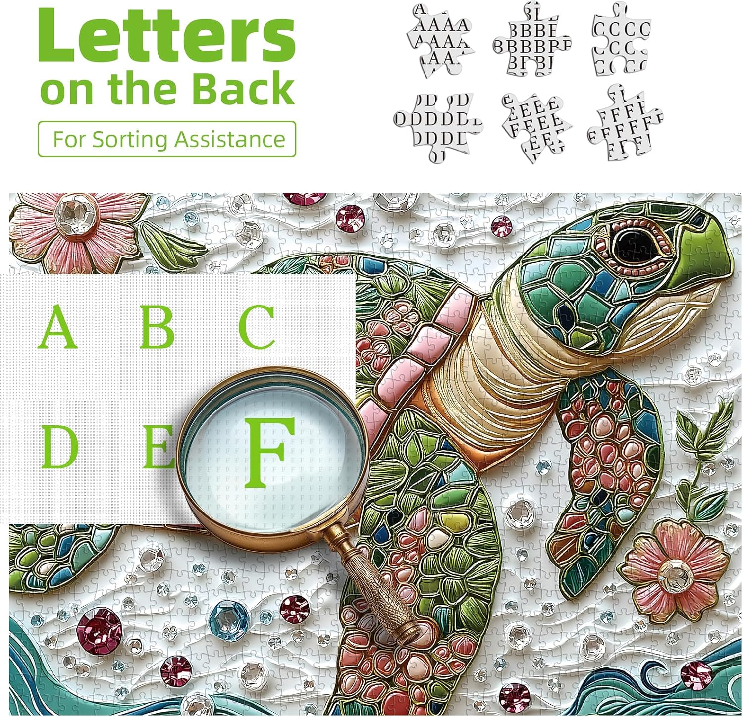 Detalle de Sea Turtle Jigsaw Puzzles for Adults (500 Pieces) Crystal Flower Ocean Puzzle, 20" x 20