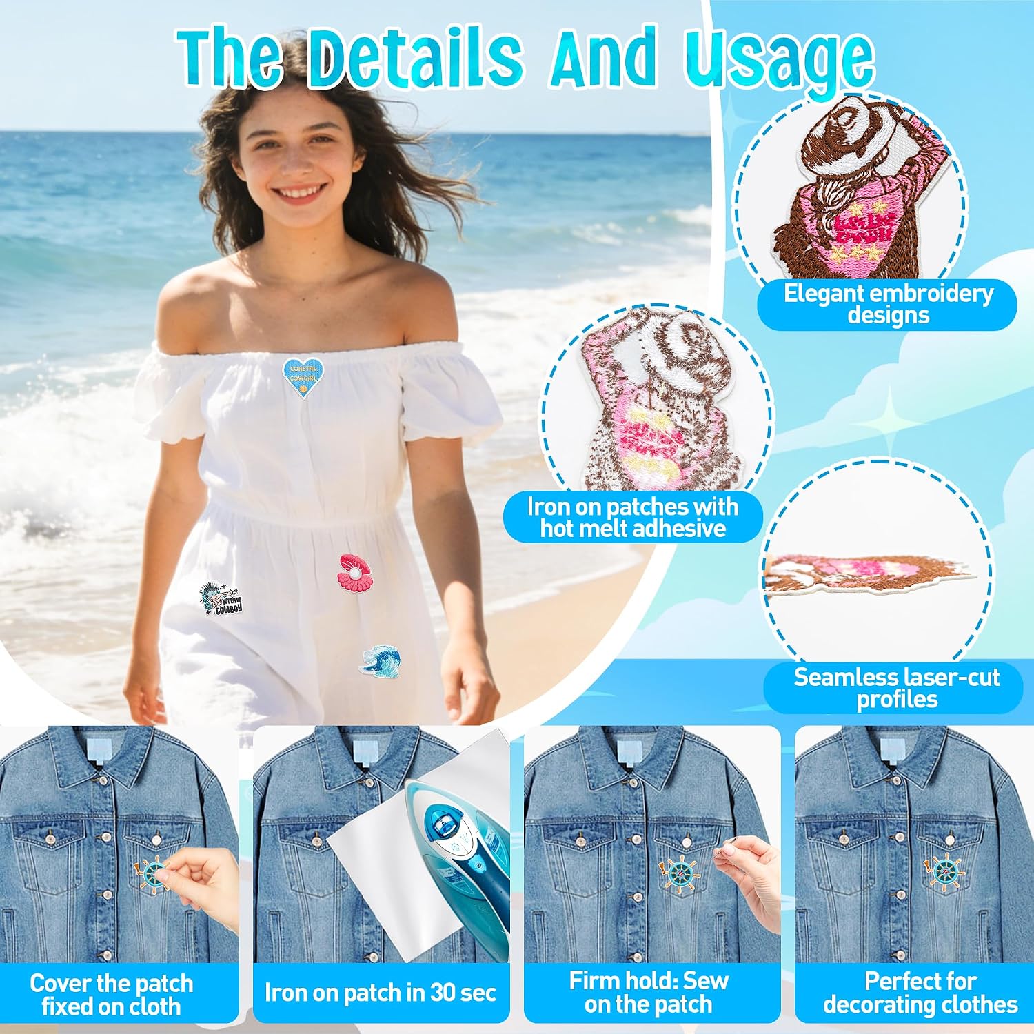 Detalle 2 de Puideon Iron-On Patches, 25-Piece Set