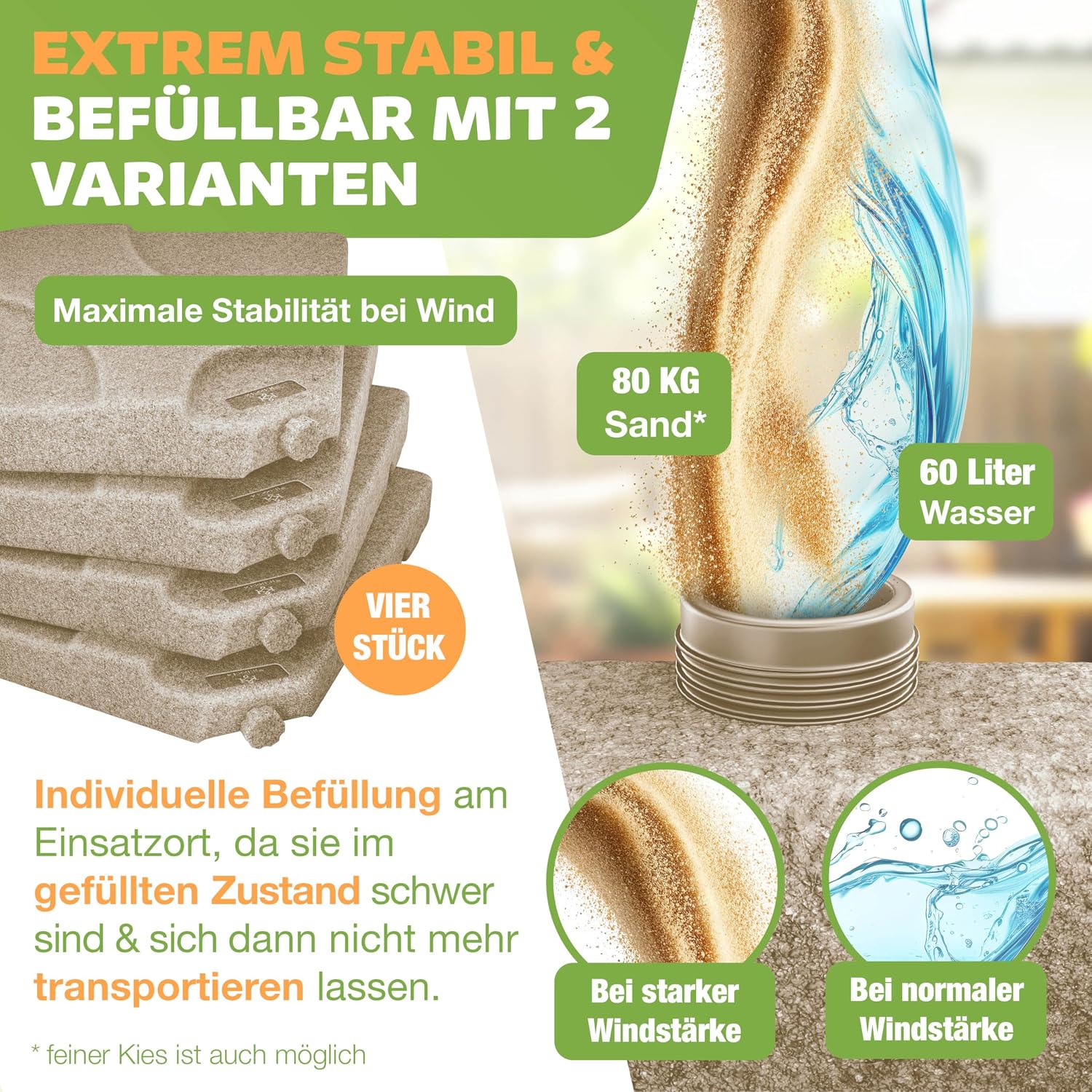 Thumbnail 2 de KESSER Sonnenschirmständer 4-teilig für Ampelschirm – befüllbar (60 Liter / bis 80 kg) inkl. Metallverbinder