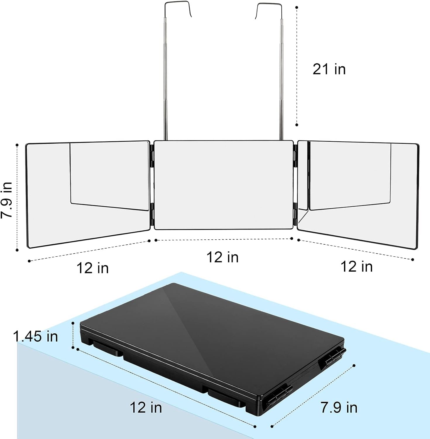 Thumbnail 6 de LMZNXCZ 3-Way Hair-Cutting Mirror, Foldable with Adjustable Hooks