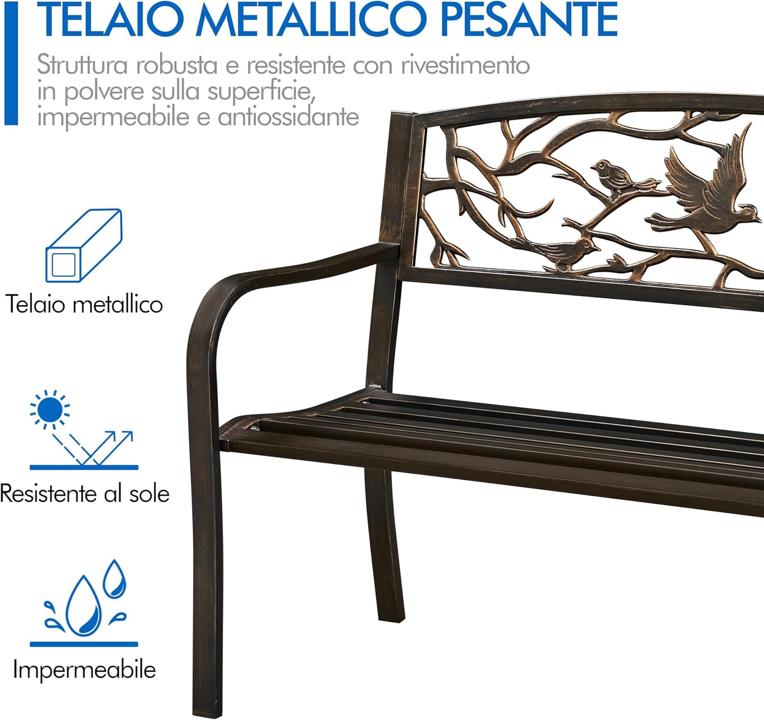 Thumbnail 4 de Yaheetech Panca da Giardino in Ferro 127 cm: stile chic e robustezza con braccioli e schienale decorato