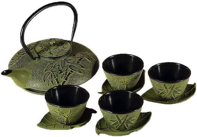 Detalle de lachineuse 2549 – żeliwny serwis do herbaty z motywem bambusa, zielony