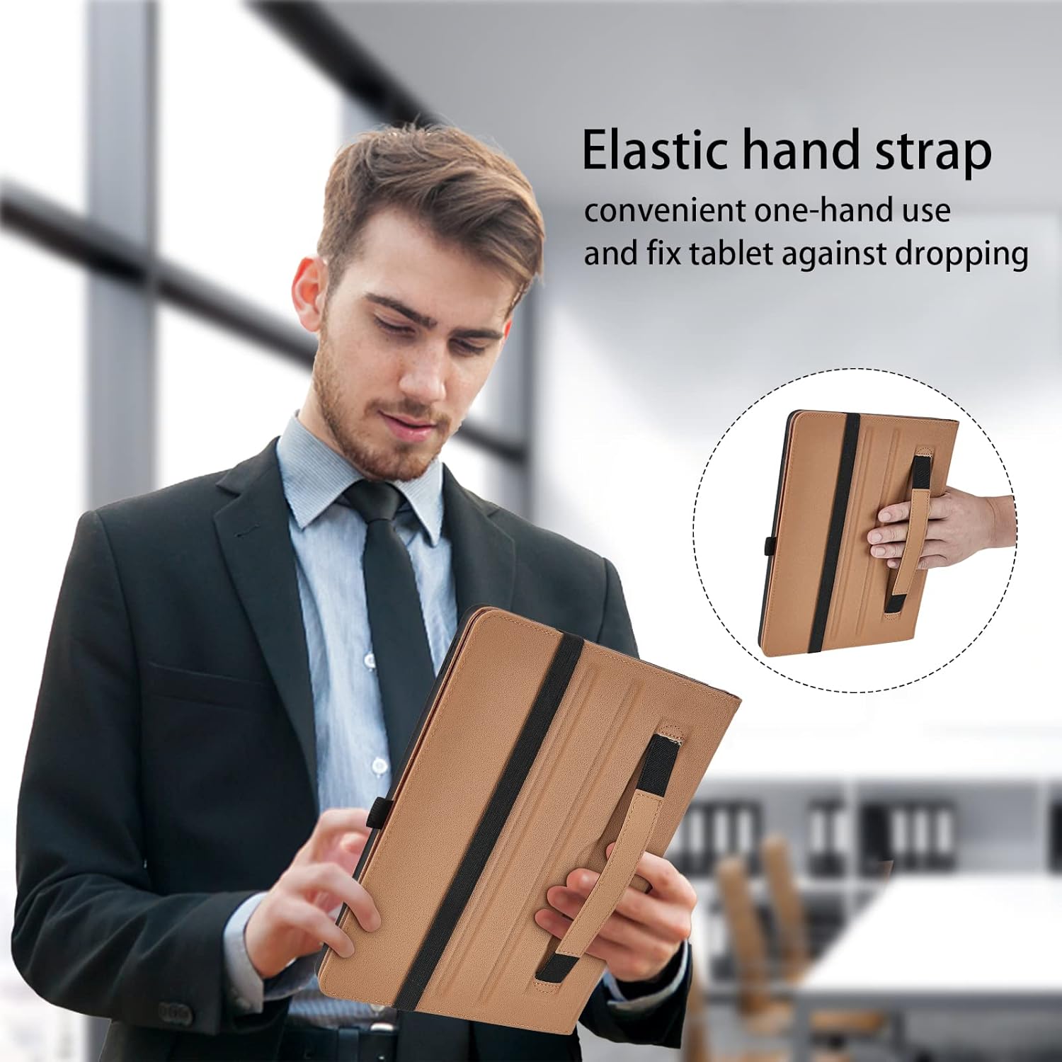 Detalle 2 de Hülle für Samsung Galaxy Tab A9 Plus 11 Zoll (SM-X210/SM-X215/SM-X216) Grau – Leder Schutzhülle mit Tasche, Stifthalter und Standfunktion