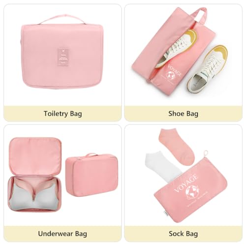 Detalle de MURISE Packing Cubes 8 pièces – Ensemble de cubes d’emballage pour valises – Rose