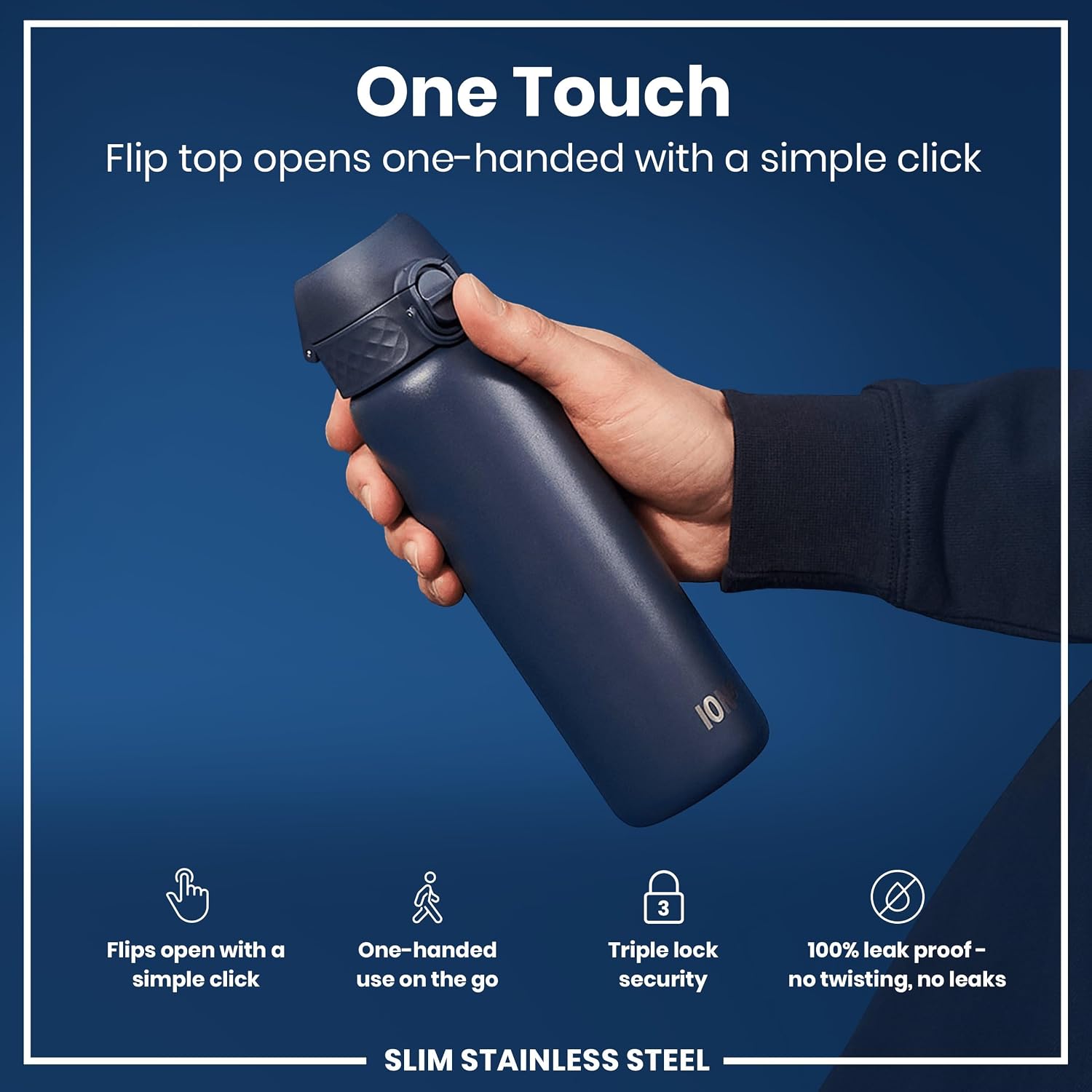 Thumbnail 2 de Ion8 Lightweight Steel Water Bottle 600 ml/20 oz (Ash Navy) – Non-Insulated, Leak‑Proof & Dishwasher Safe