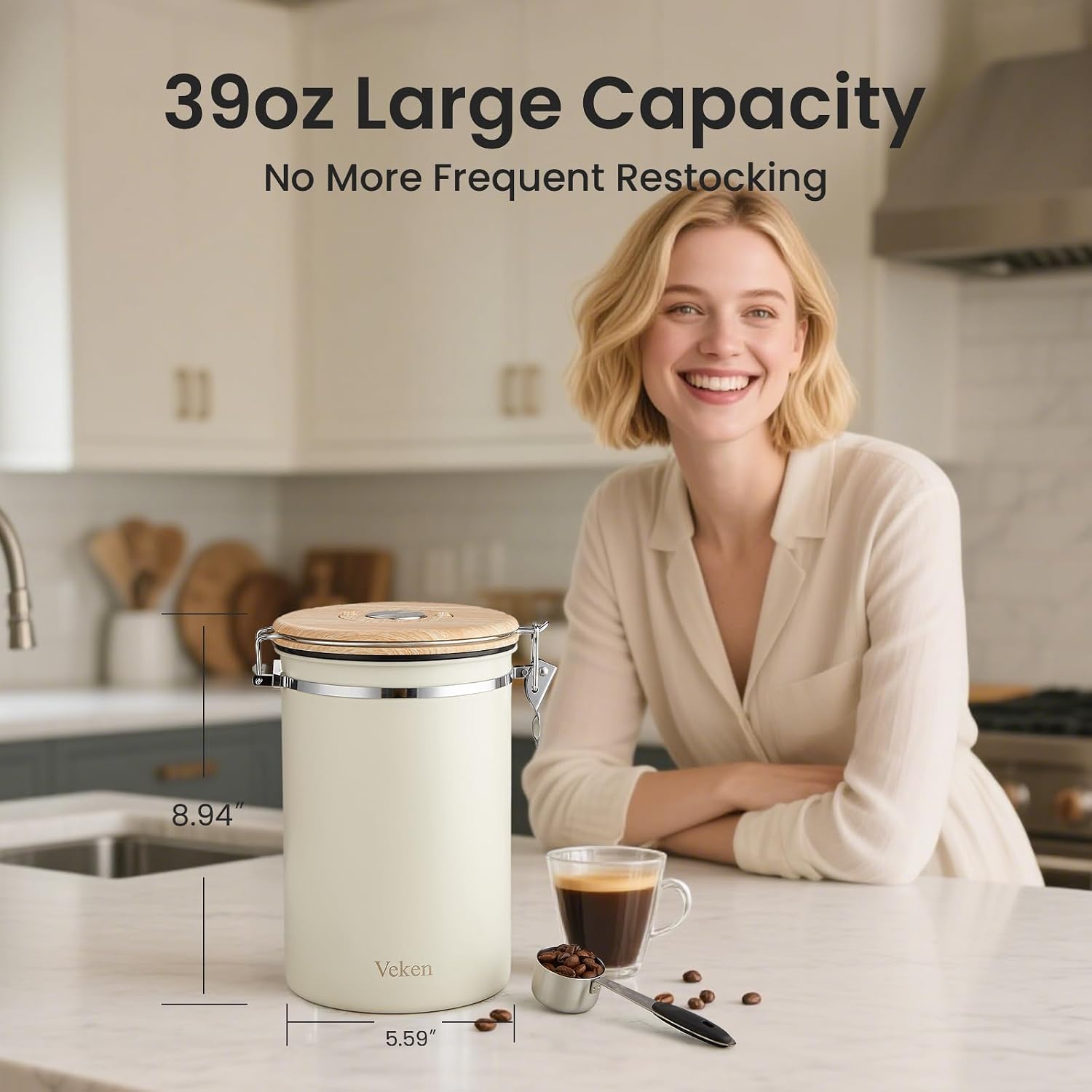 Detalle 2 de Veken 39 OZ Coffee Canister airtight storage