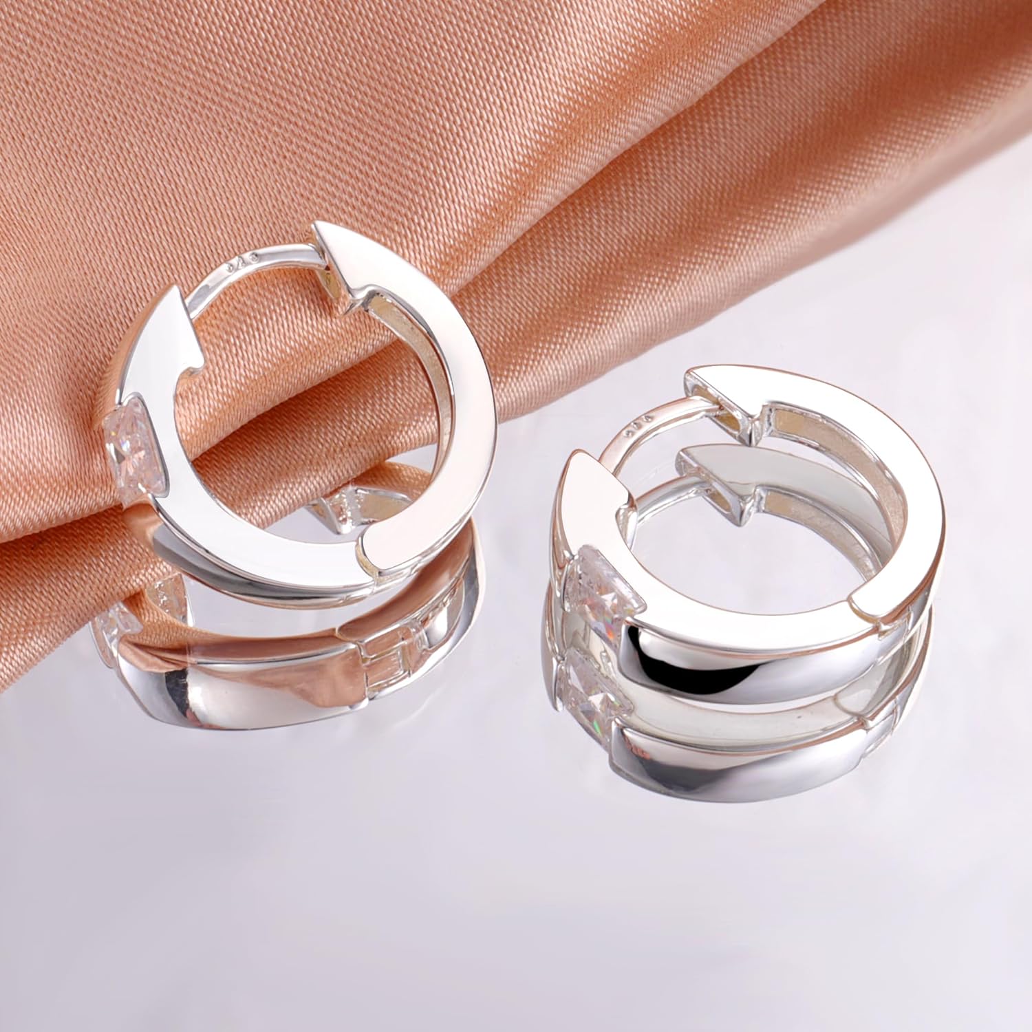 Thumbnail 4 de ALEXCRAFT Silber 925 Ohrringe Kleine Creolen – hypoallergen, Zirkonia, 16 mm