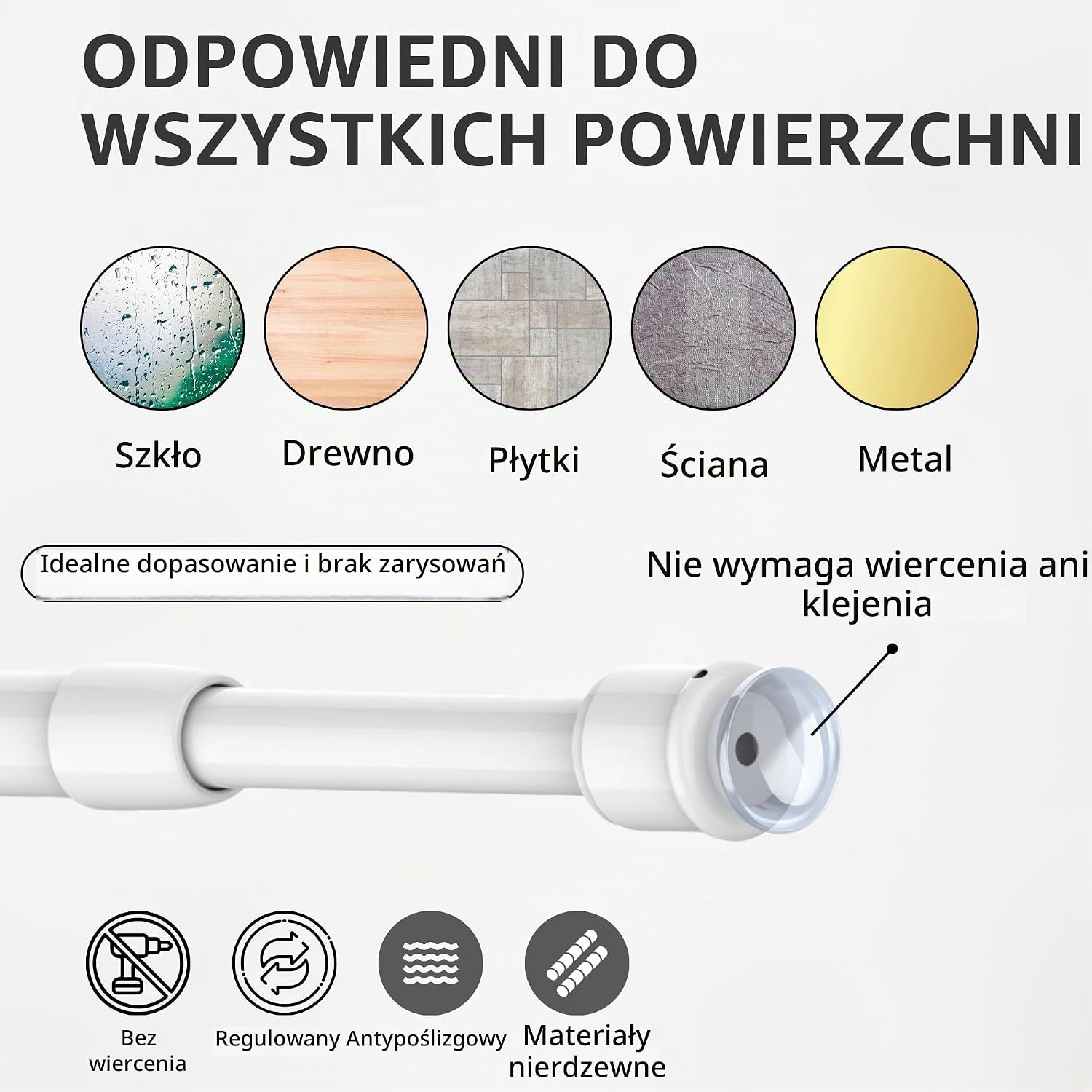 Detalle 1 de Venwemong NO2-XYG-8 – 3 białe karnisze sprężynowe 70–120 cm do lekkich firan