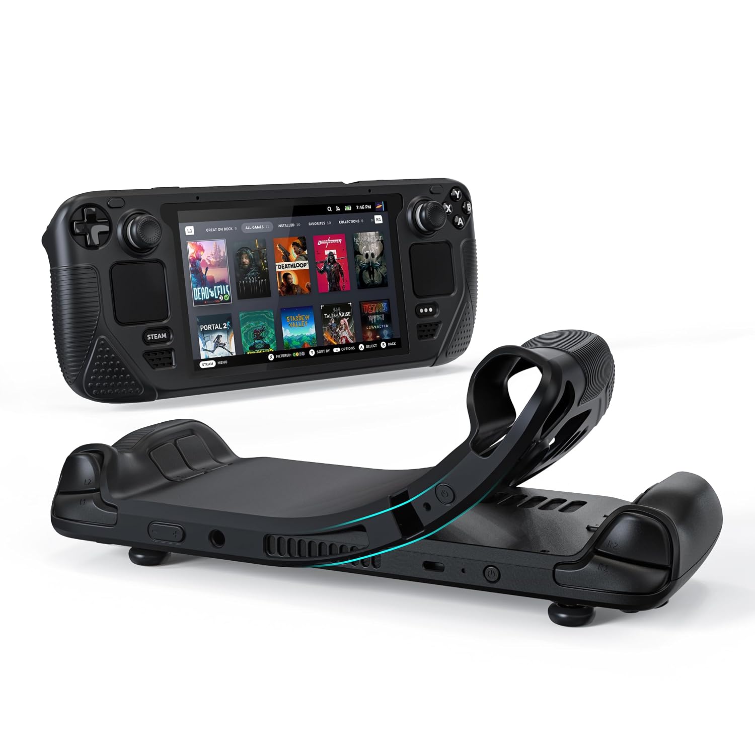 Detalle de Syntech Protective Case for Steam Deck OLED/LCD Accessories Console (Silicone, Non-Slip Thumb Grips) - Black