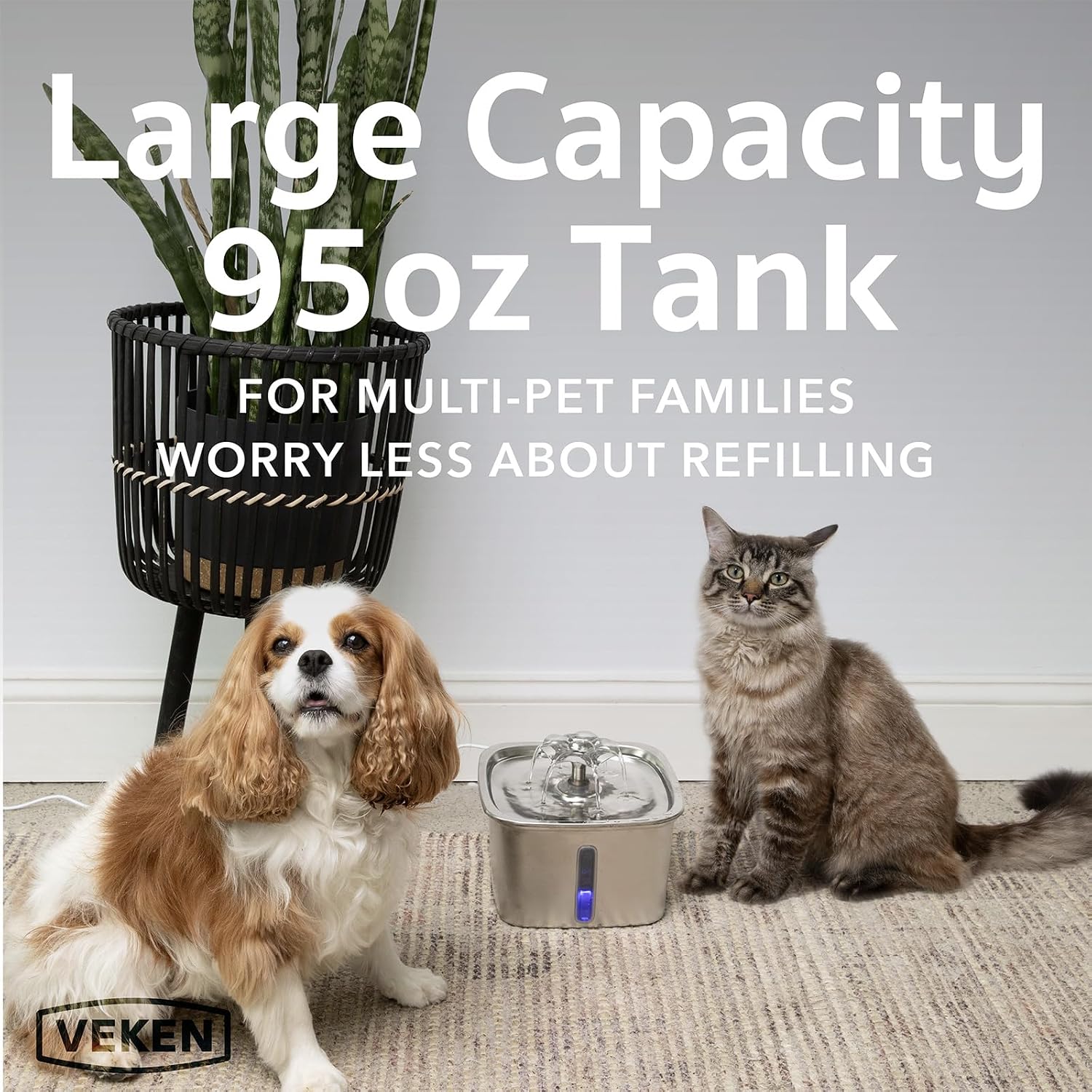 Detalle de Veken Stainless Steel Pet Fountain 2.8L
