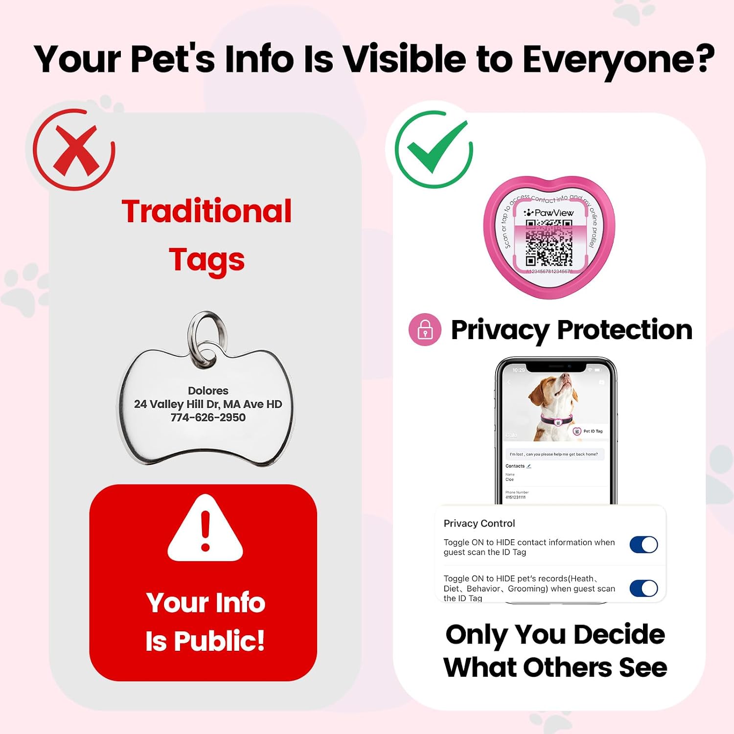 Thumbnail 4 de Pawview NFC & QR Code ID Tag for Pets – Silent Personalized Dog Tag (Pink & Blue)