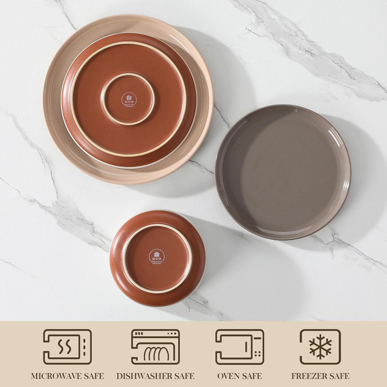 Detalle 2 de MALACASA Tara 12-Piece Stoneware Dinnerware Set for 4: Modern Sesame Speckle Finish