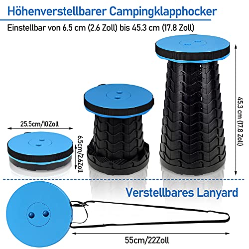 Detalle de Fiqops 2X Tragbarer Klapphocker – verstellbar, belastbar bis 180 kg, kompakt & leicht transportierbar